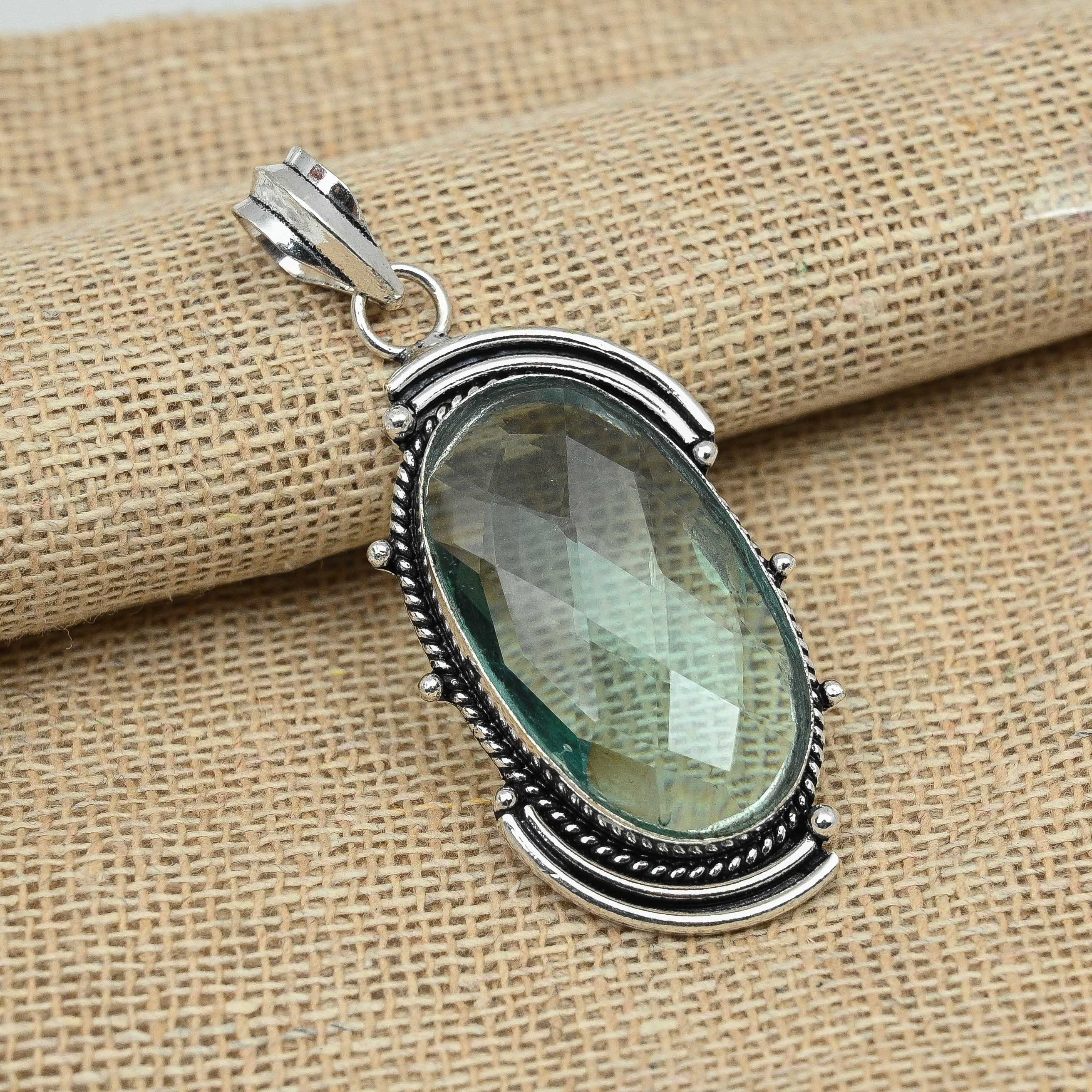 Bijuterii cu pandantiv cu pietre prețioase realizate manual din argint 925 din ametist verde de Ziua Recunoștinței