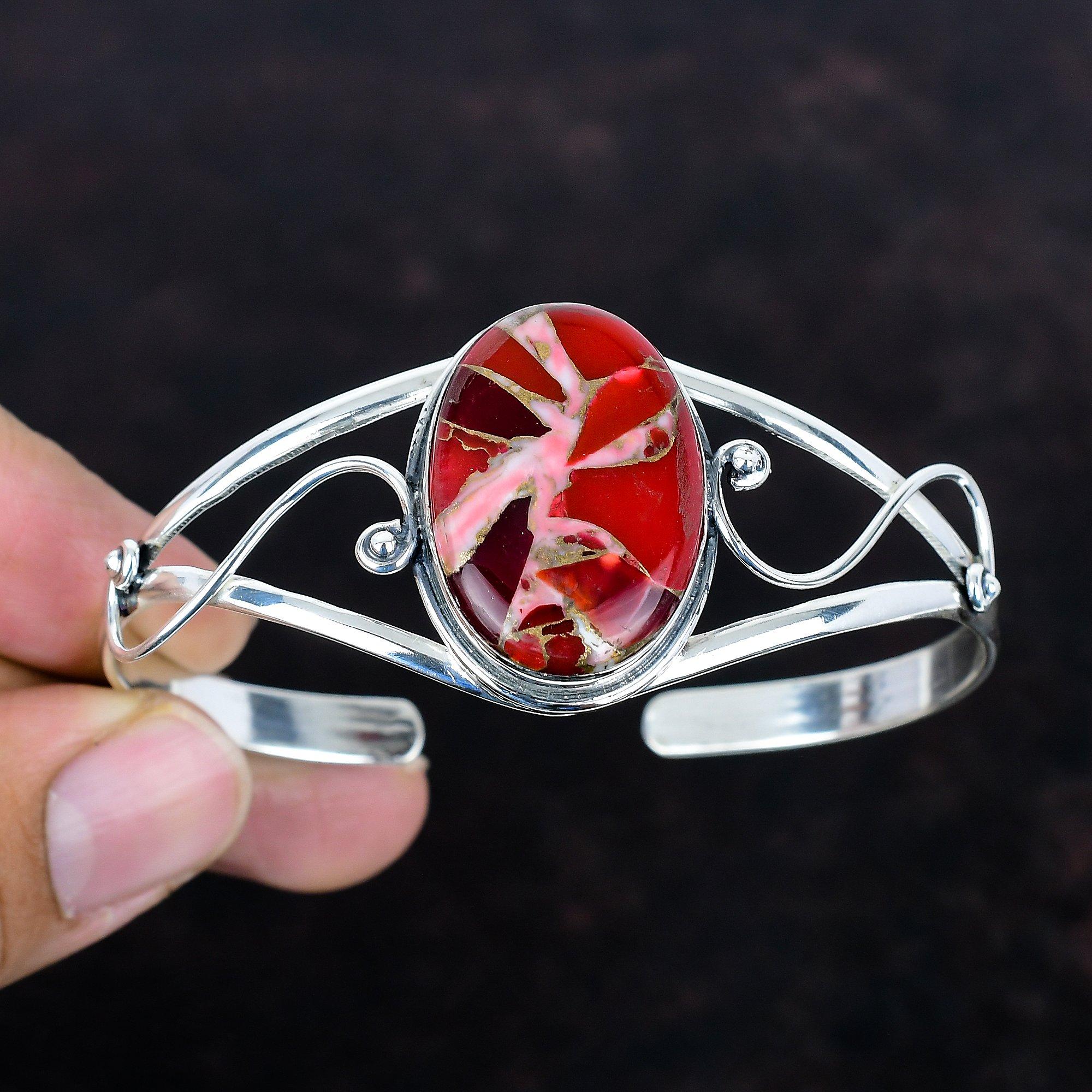 Kingman red mohave copper turquoise bangle 925 sterling silver adjustable cuff bracelet gemstone silver jewelry handmade bangle gift for her