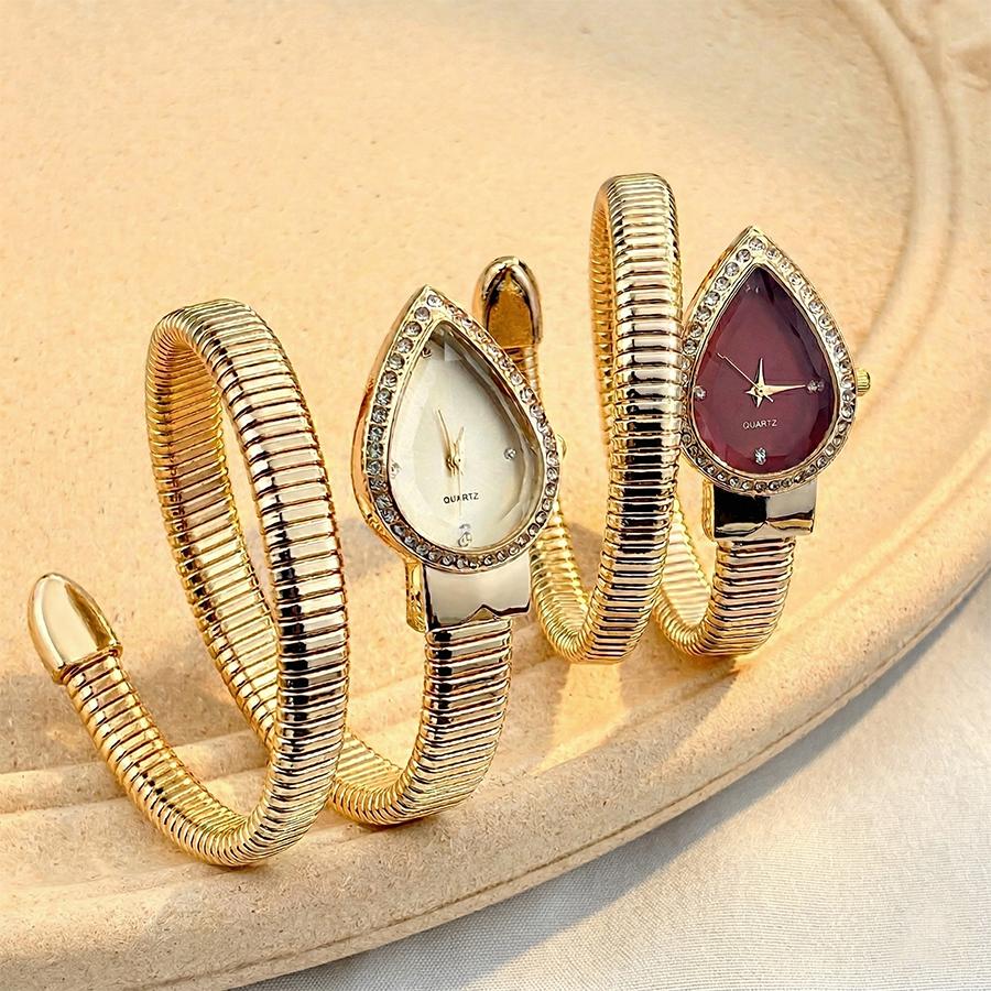 Damen Armbanduhr mit Tropfenförmigem Kopf und Schlangenförmigem Armband