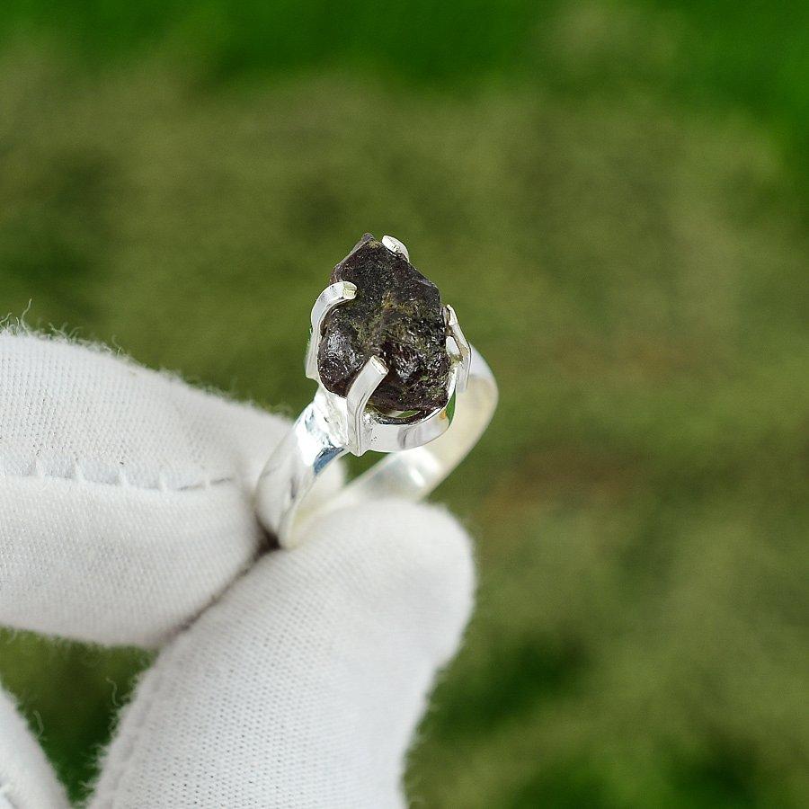Mothers day Deal 925 Silver Natural Hessonite Rough Stackable Sister Ring US 6.5