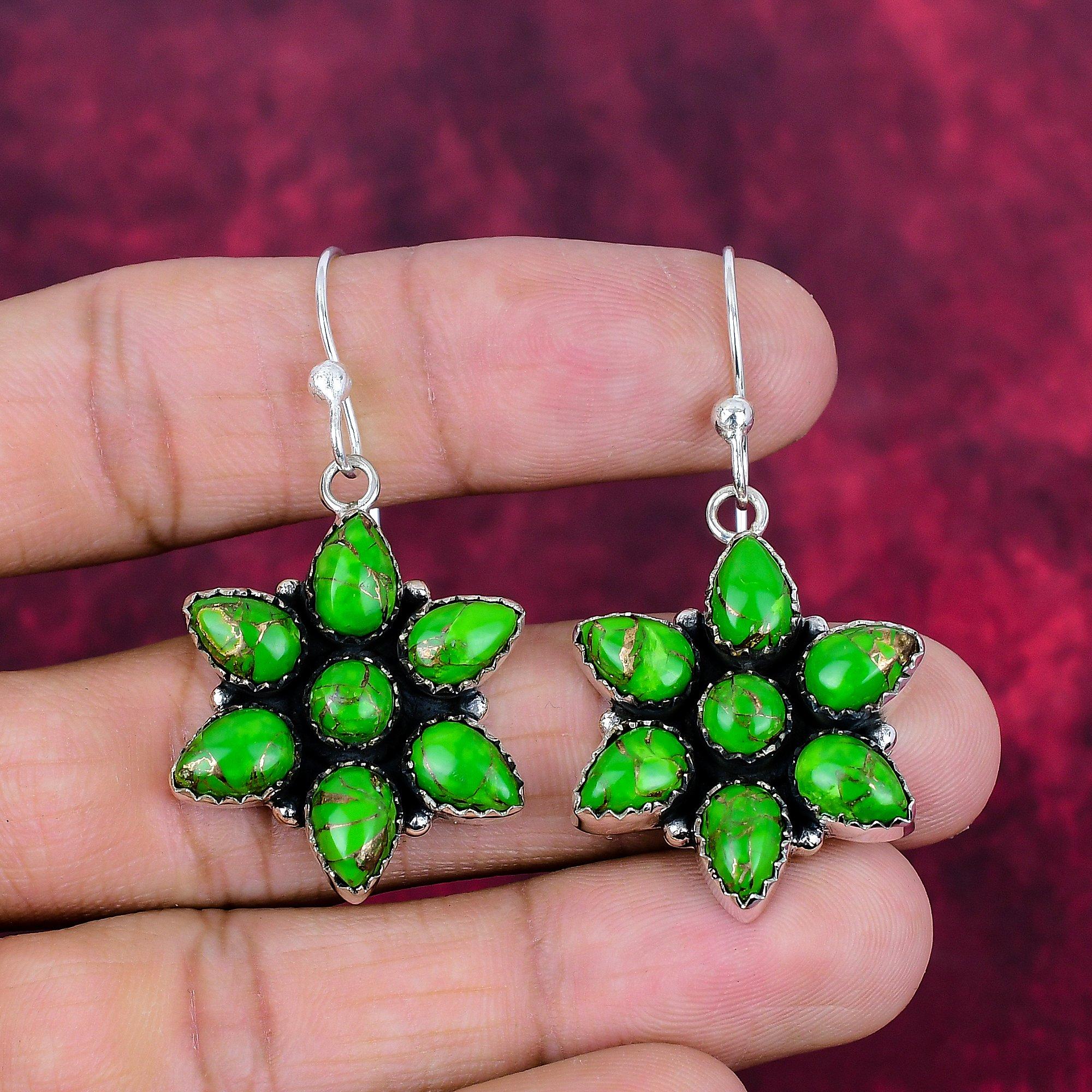 Green Copper Turquoise Earrings, 925 Sterling Silver Gemstone Jewelry, Handmade Earrings Amazing Jewelry, Gift For Her