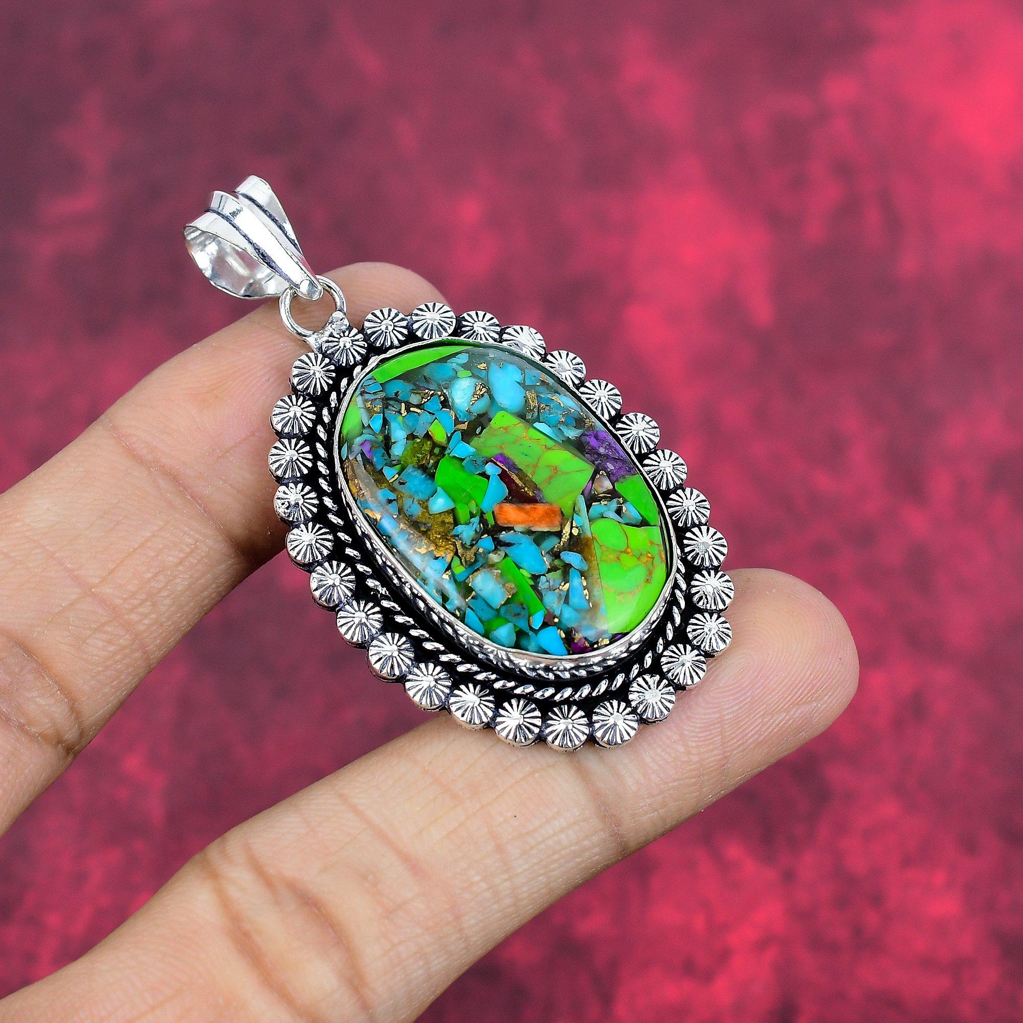 Fiesta Kingman Pendant, 925 Sterling Silver Pendant Jewelry, Handmade Pendant Gemstone Jewelry For Memorial Day