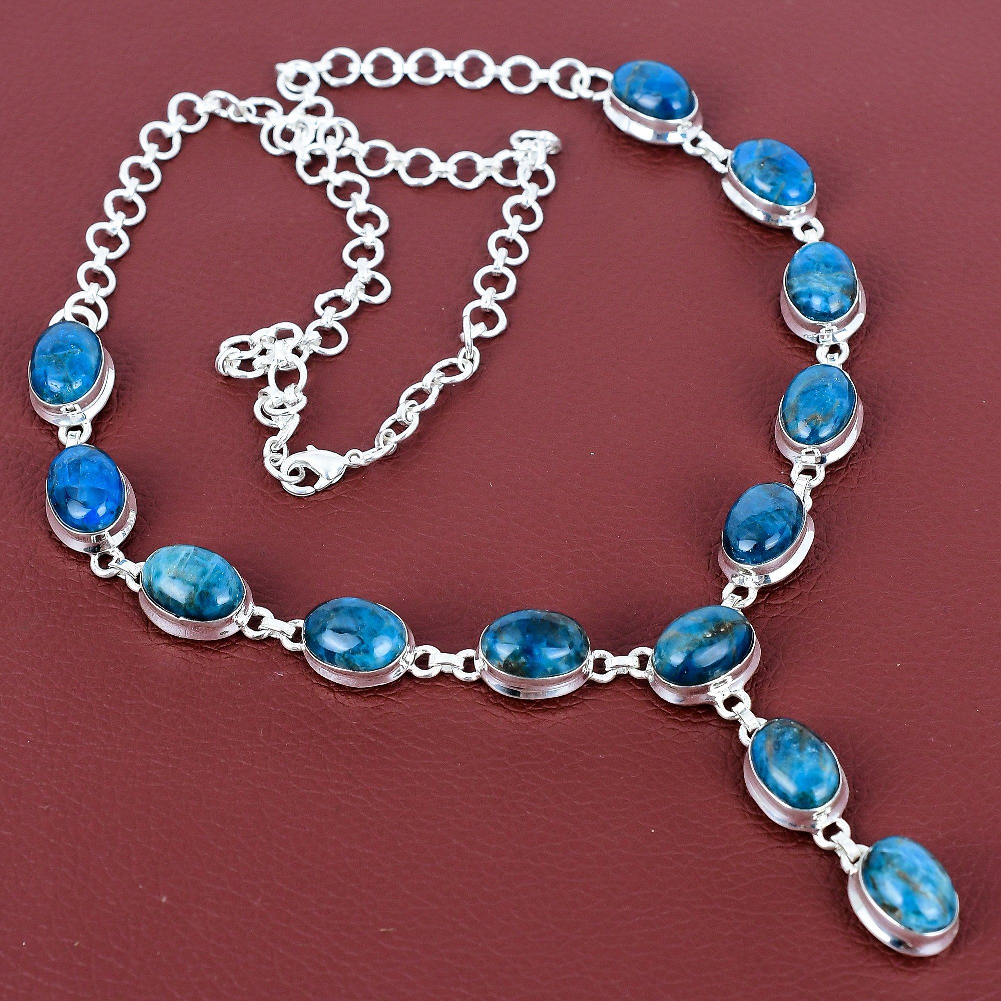 Neon Apatite Gemstone Necklace Dainty Jewelry 925 Sterling Silver Necklace Adjustable Chain Necklace Handmade Antique  Jewelry Gifts for Her