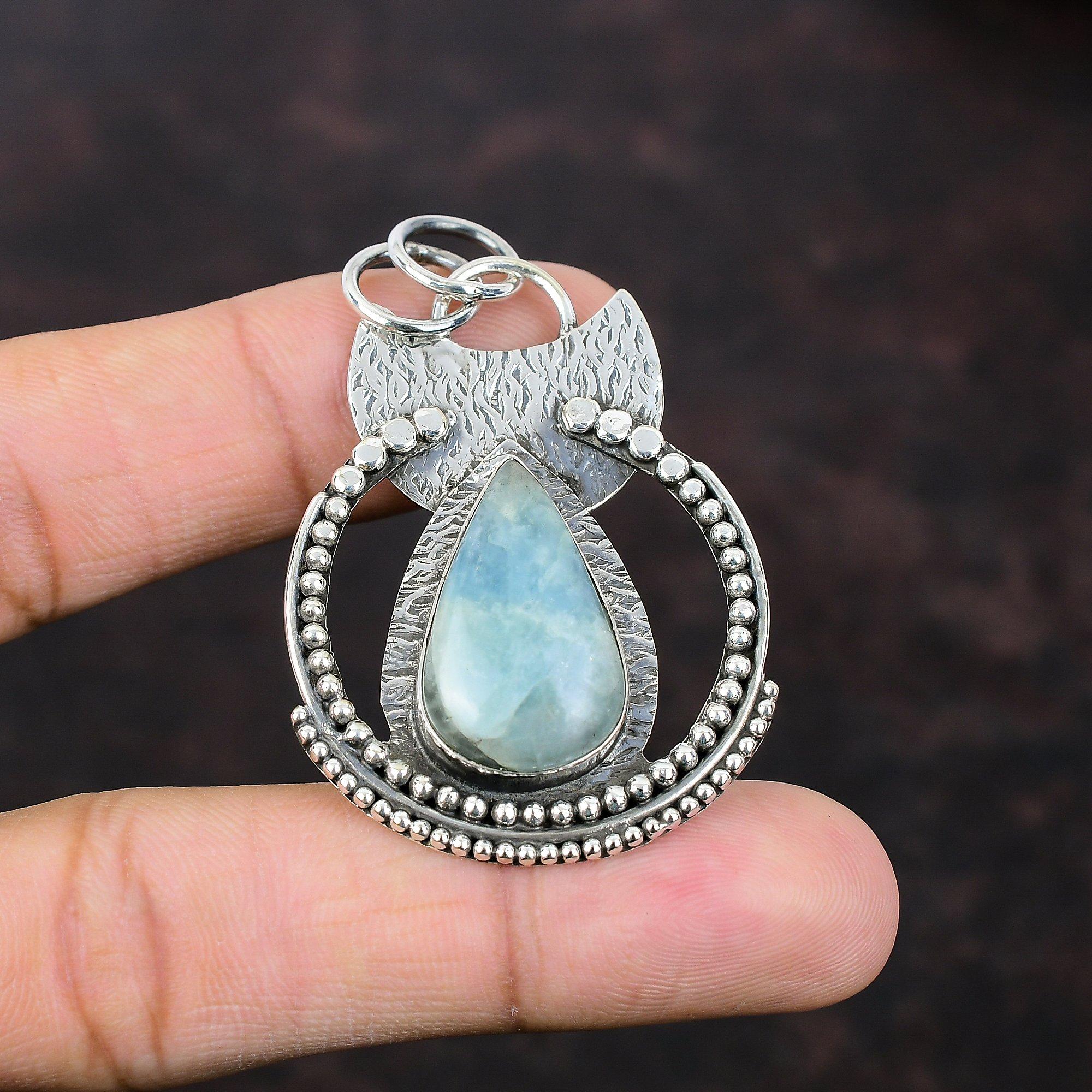 Aquamarine Pendant 925 Sterling Silver Pendant Gemstone Jewelry Designer Pendant Elegant Jewelry Gift For Mother Handmade Boho Style Jewelry