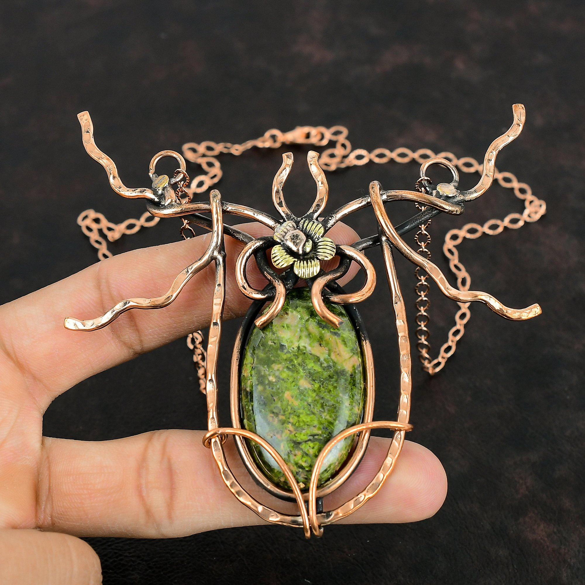 Unakite Necklace Copper Wire Wrapped Necklace Handmade Copper Jewelry Adjustable Chain Necklace Wire Wrap Gemstone Jewelry Gifts For Mother