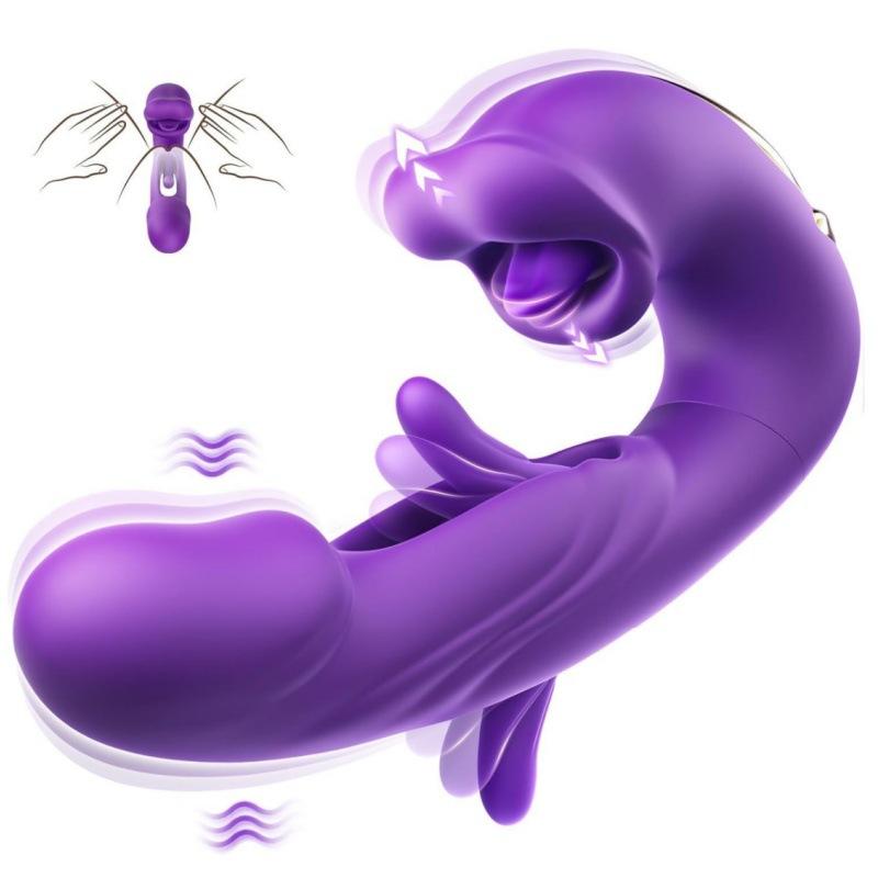 3-IN-1 Tongue Licking Thrusting G Spot Clitoris Massager Rabbit Vibrator Vibrating Dildo Anal Butt Plug Adult Sex Toy for Women Couple