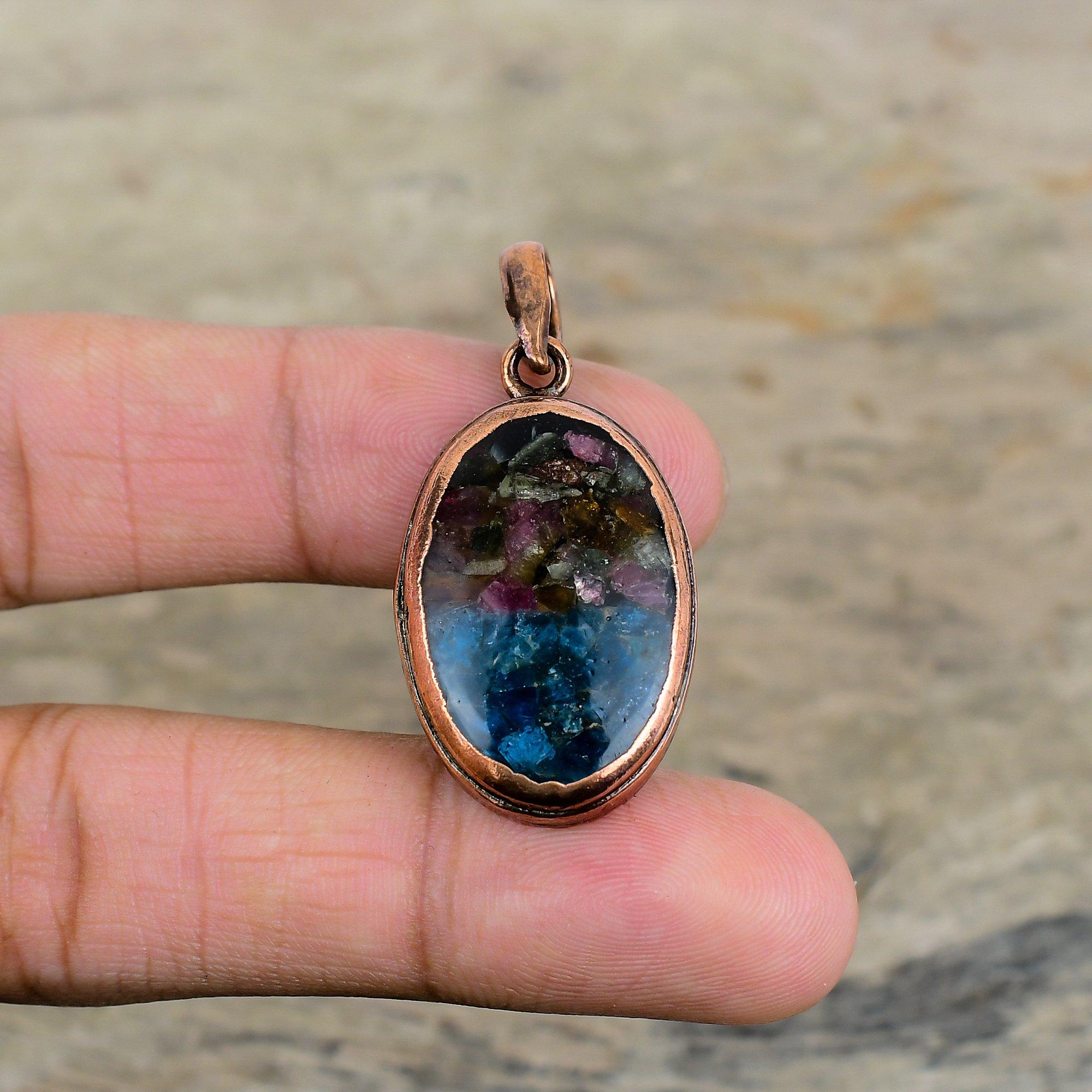 Watermelon Tourmaline Pendant Electroformed Copper Pendant Designer Jewelry Handmade Gemstone Pendant Wonderful Copper Jewelry Gifts For Him