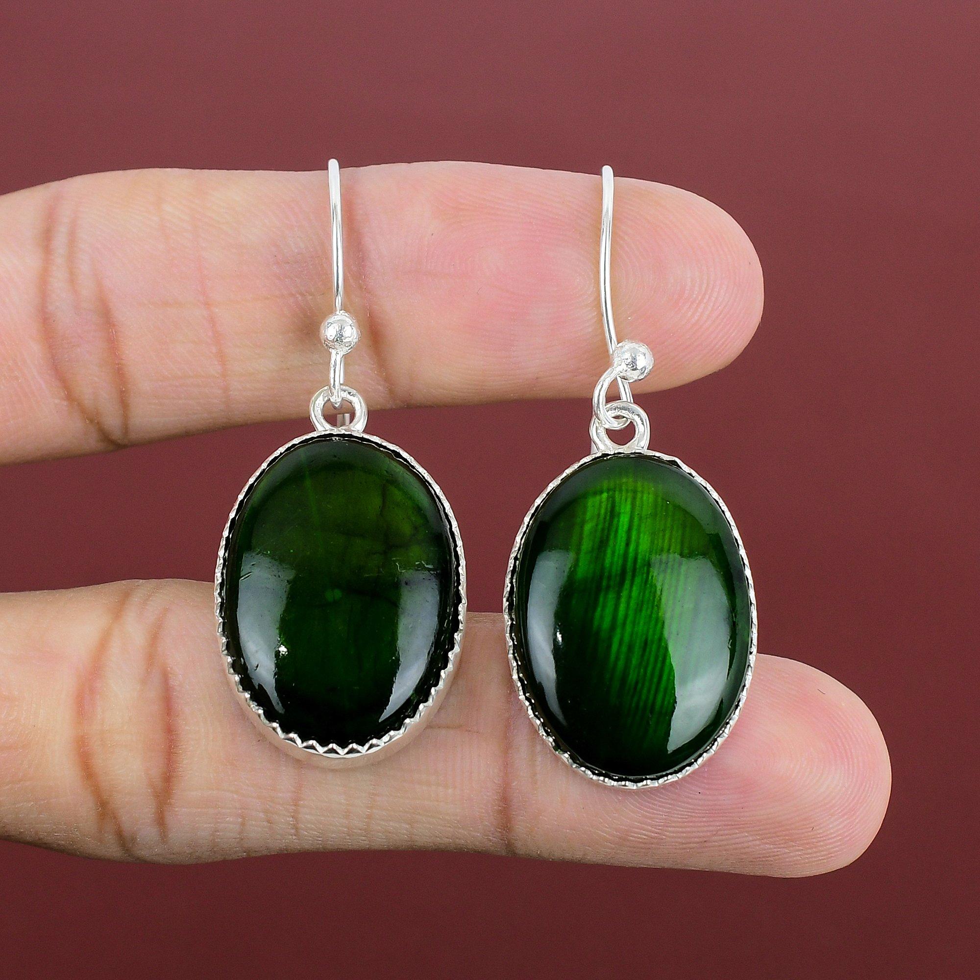 Green Fire Labradorite Earring Genuine Gemstone Earring 925 Sterling Silver Earring Handmade Earring Gifts For Her Real Labradorite Jewelry