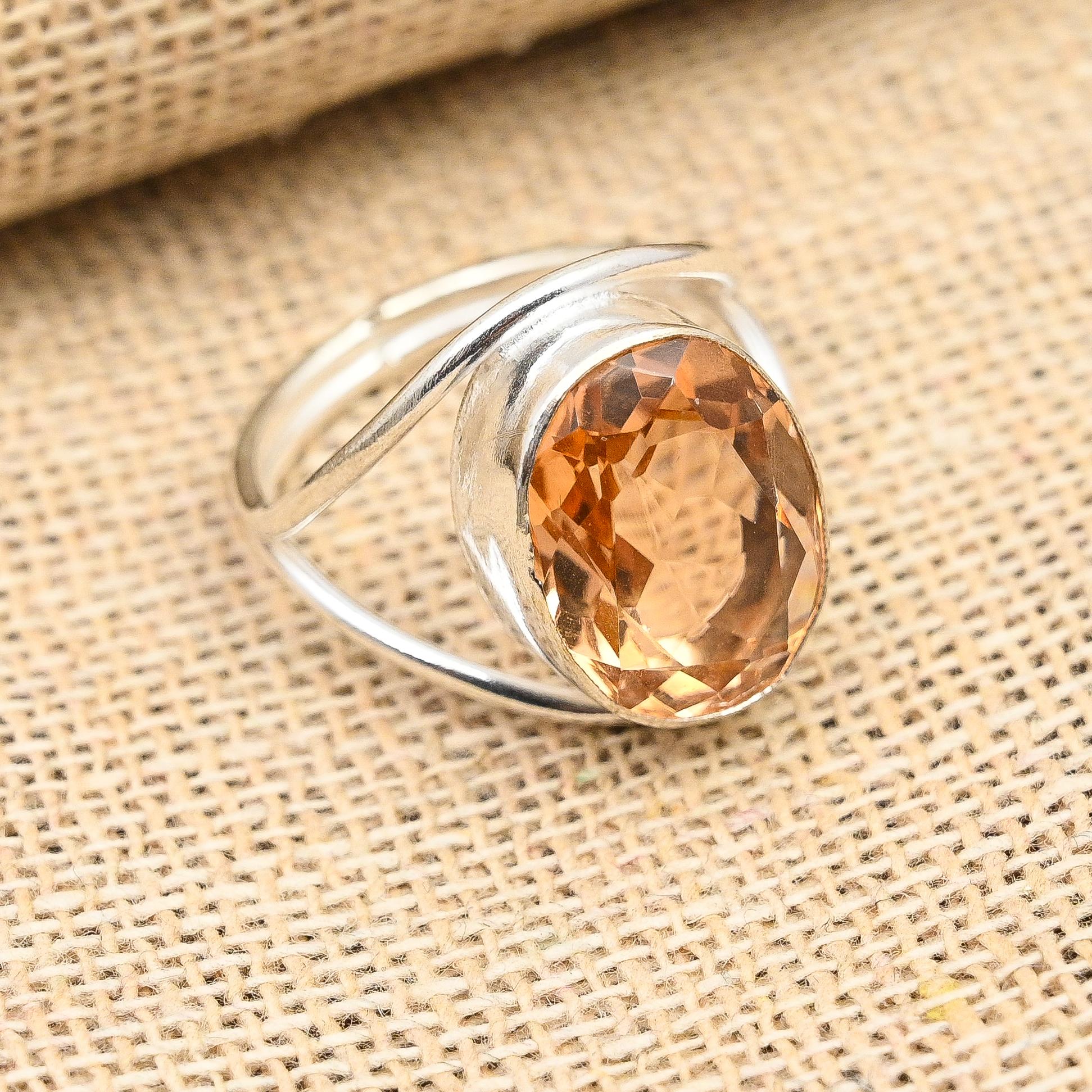 Morganitt Edelstein Håndlaget 925 Sterlingsølv Ring Smykker