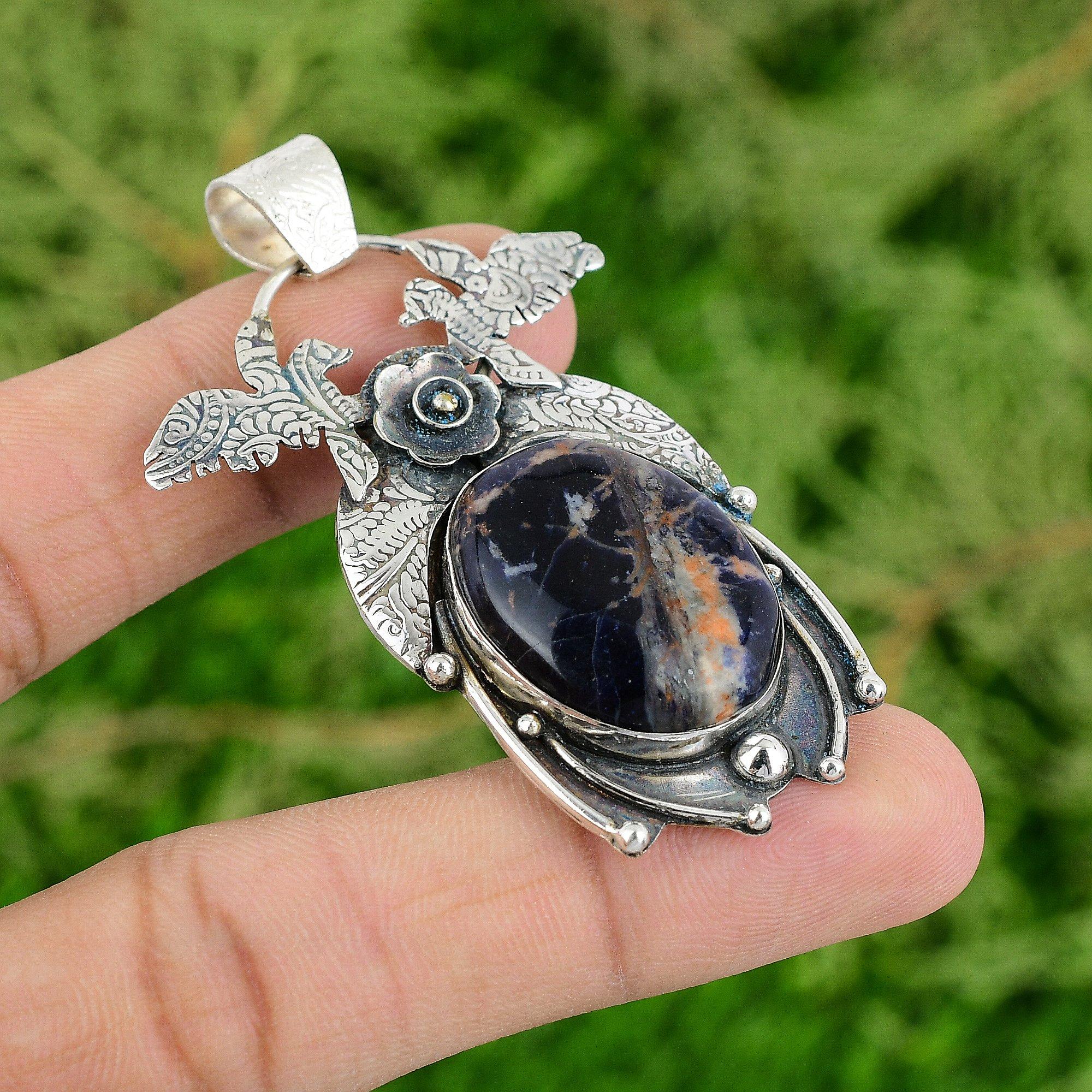 Daughters Day Sale 925 Sterling Silver Sodalite Gemstone Wife Engagement Pendant