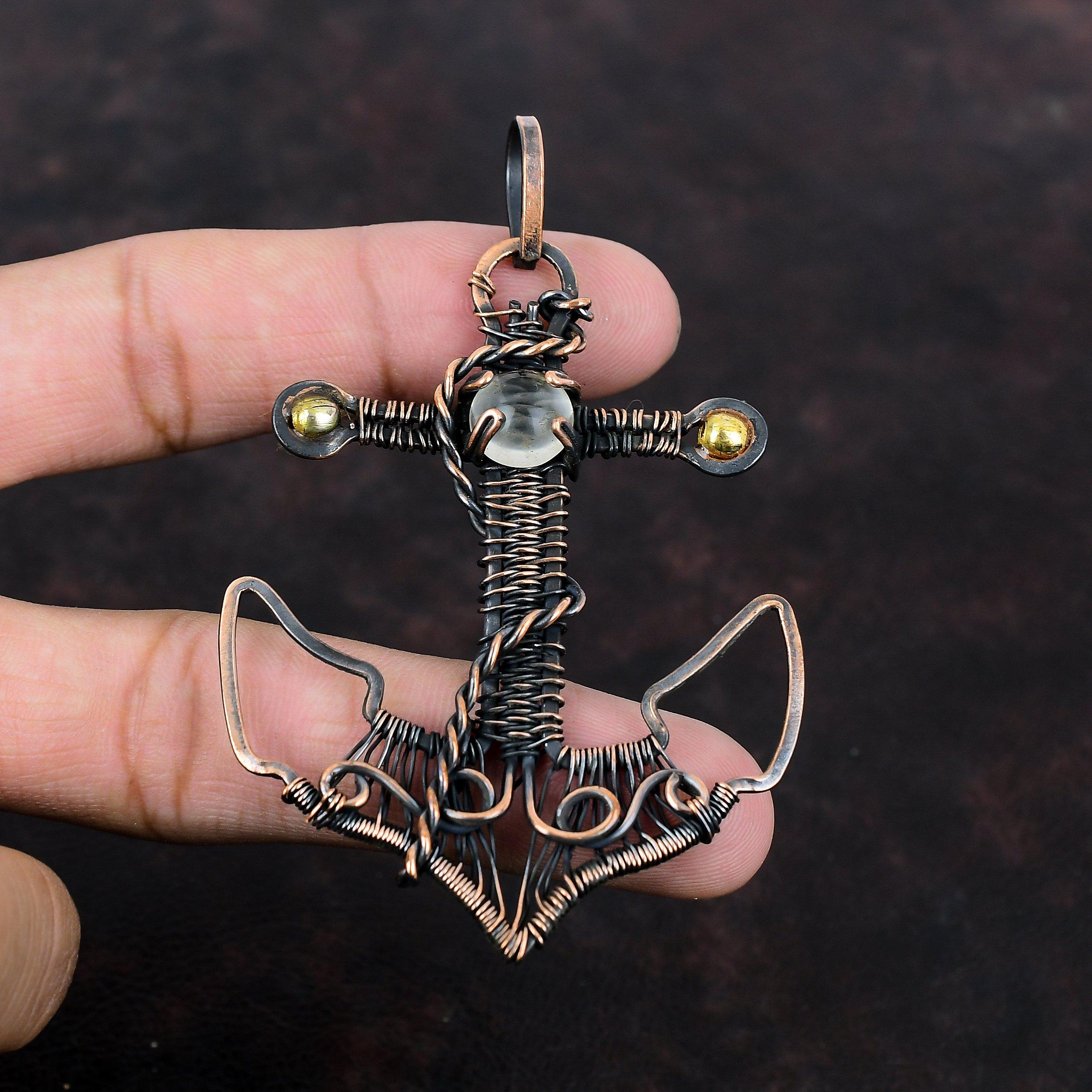 Bergkristall Anhänger Kupferdraht gewickelt Anhänger Bergkristall Schmuck handgemachter Anker Anhänger Edelstein Anhänger Kupfer Schmuck für Geschenk