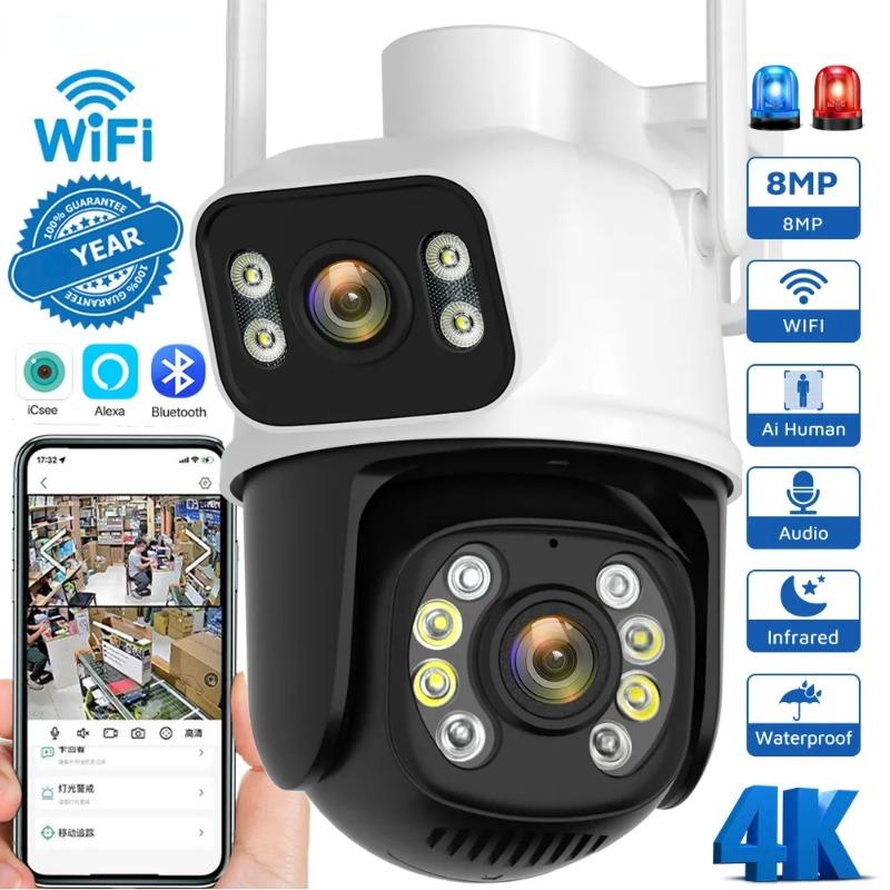 EU Plug 8MP PTZ Wifi kamera Venkovní noční vidění Duální obrazovka Detekce člověka 4MP Zabezpečení Ochrana CCTV sledovací IP kamera