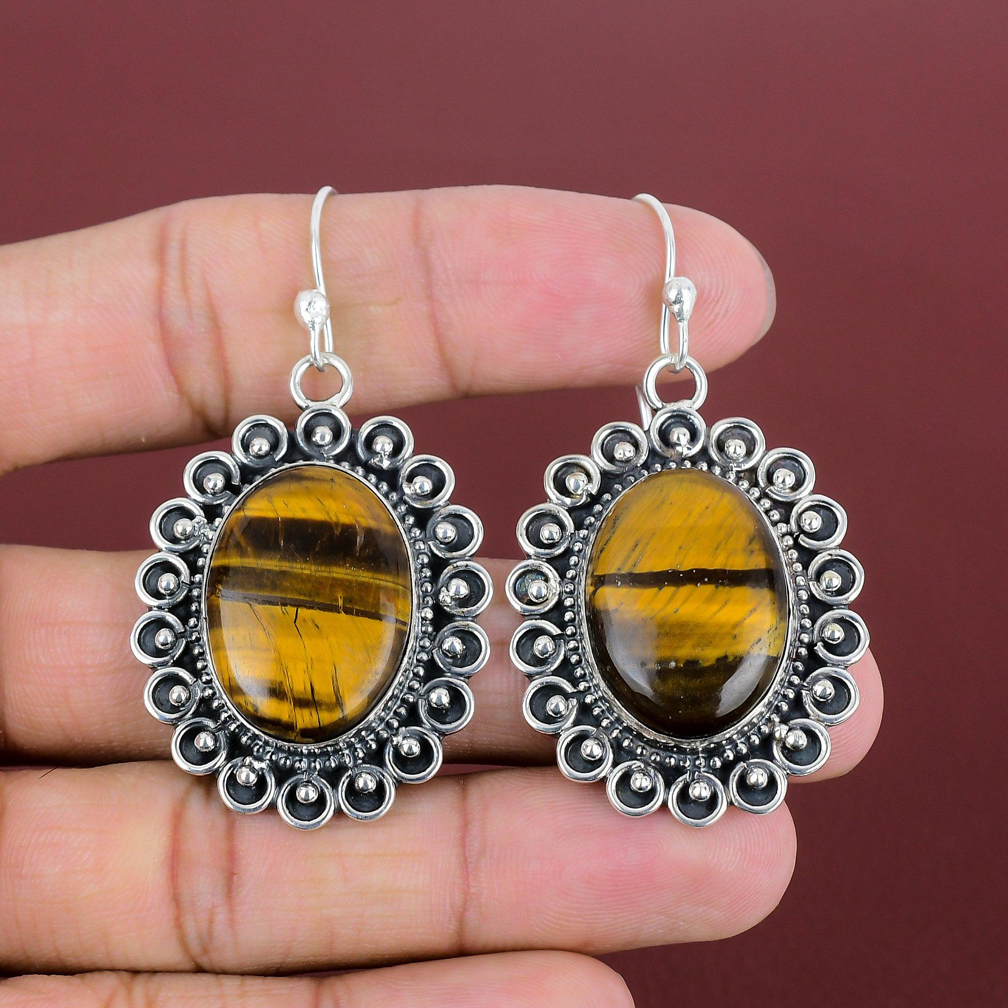 Tiger's Eye Earring 925 Sterling Silver Earring Handmade Earrings Natural Gemstone Jewelry Designer Earring Gift For Wife Birthstone Jewelry