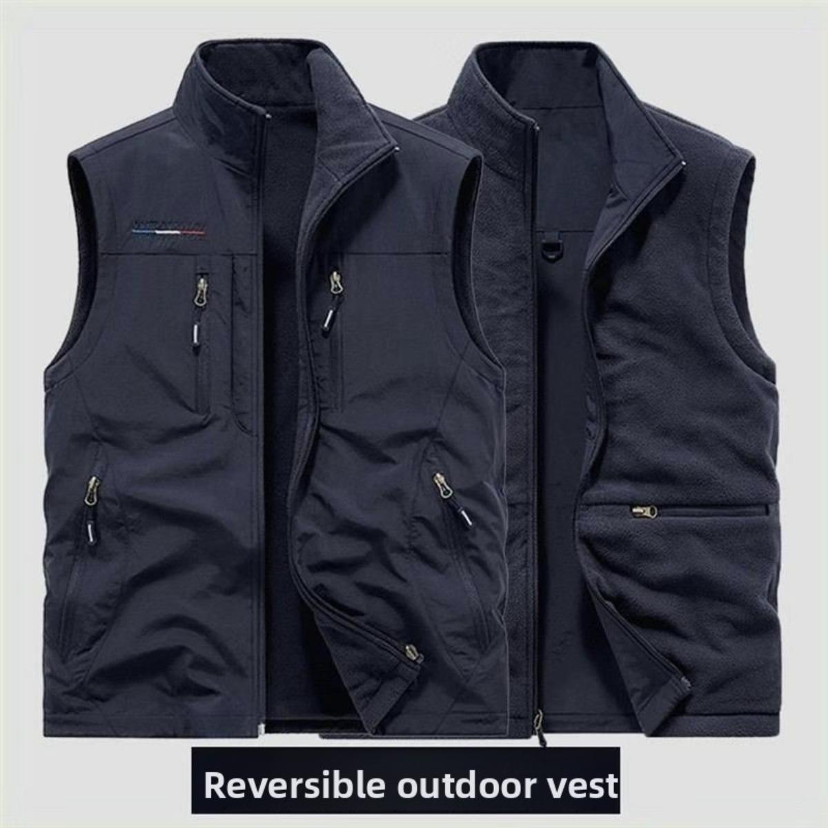Kapsa, Podzimní a zimní oboustranná pánská outdoorová fleecová vesta, Fleecová vesta, Rameno s fleecem a silná vesta