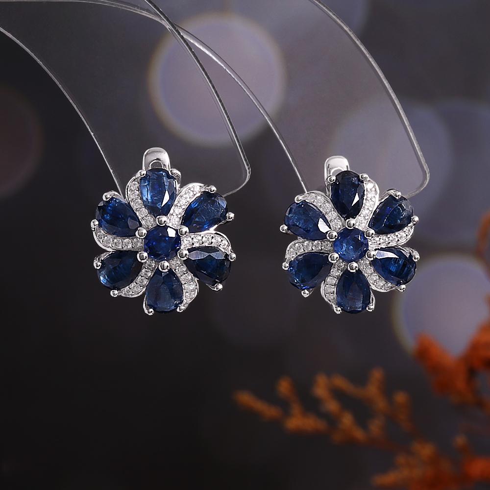 Flower Shape design earrings natural kyanite 8.14ct real gemstones 925 sterling silver fine jewelry for women's banquet wear