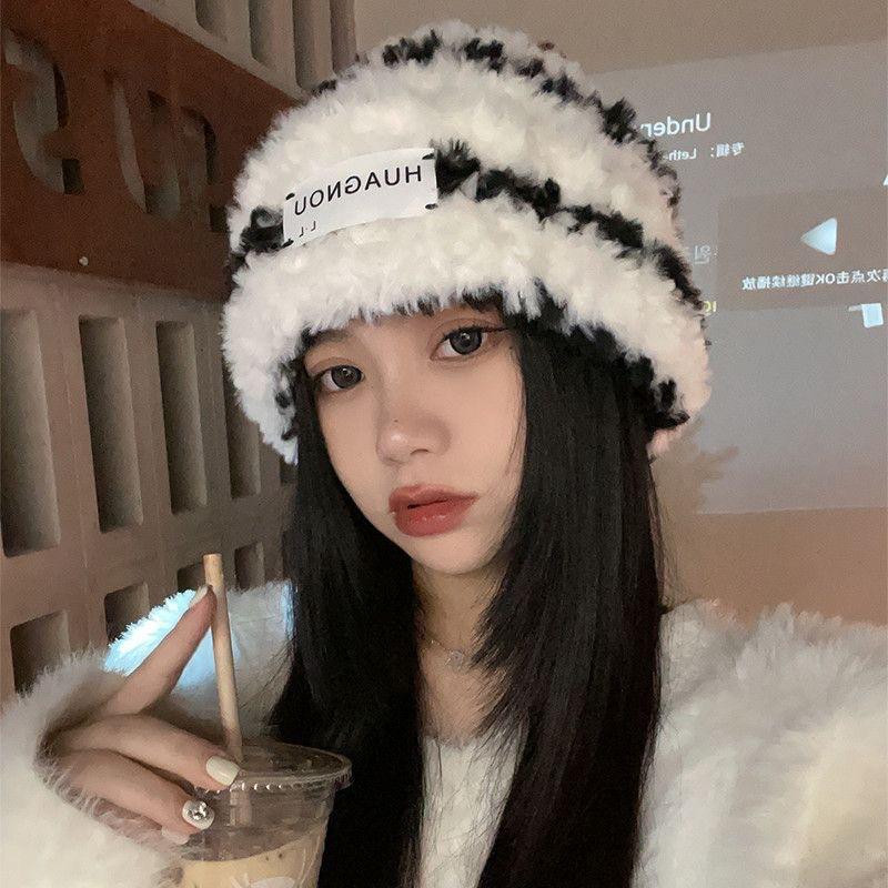 Winter Adult Warm Hat Velvet Hat Outdoor White Label Pattern Hoodie Cute Knitted Hat