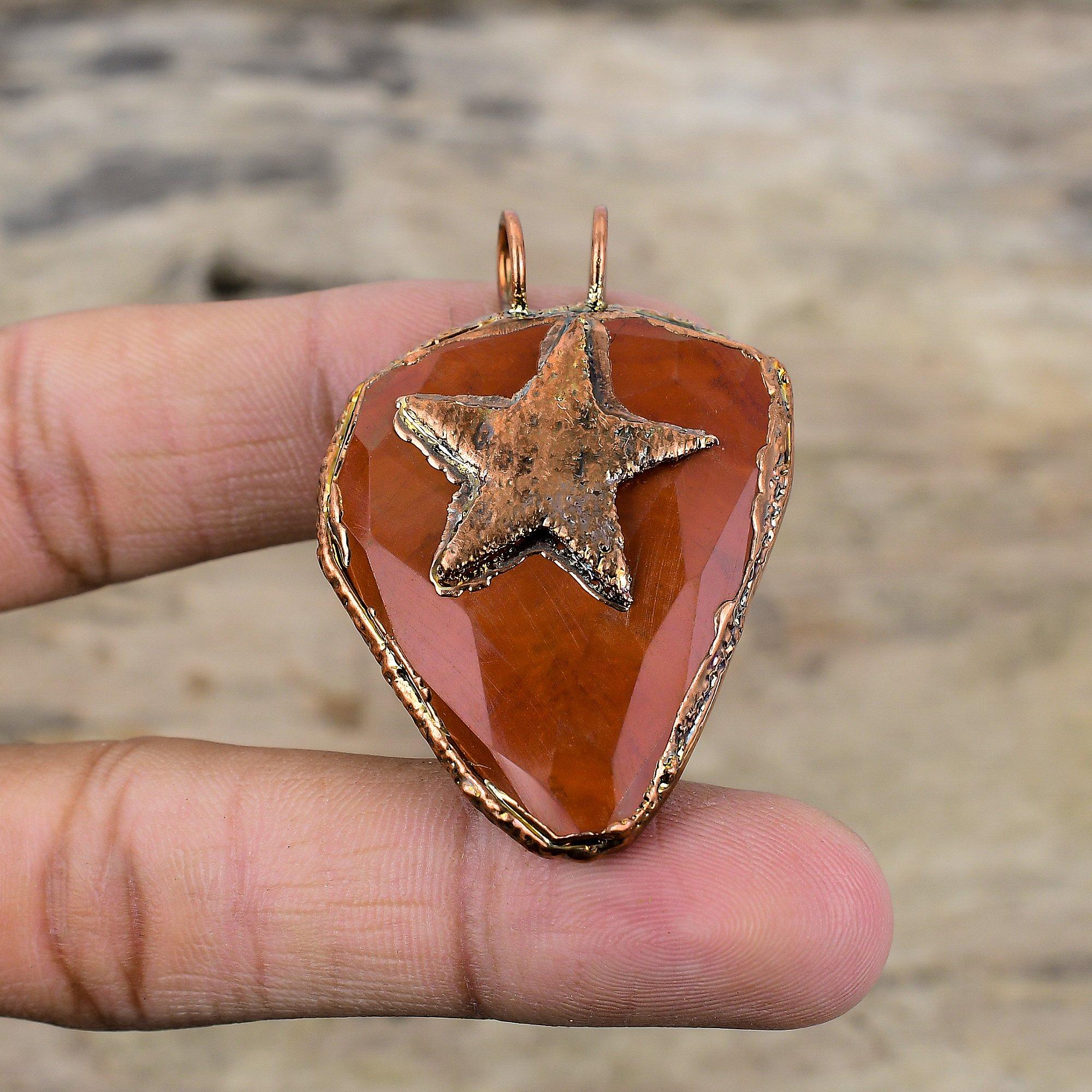 Faceted Carnelian Pendant Electroformed Copper Pendant Handmade Jewelry Gemstone Pendant Electroformed Jewelry Star Pendant Anniversary Gift