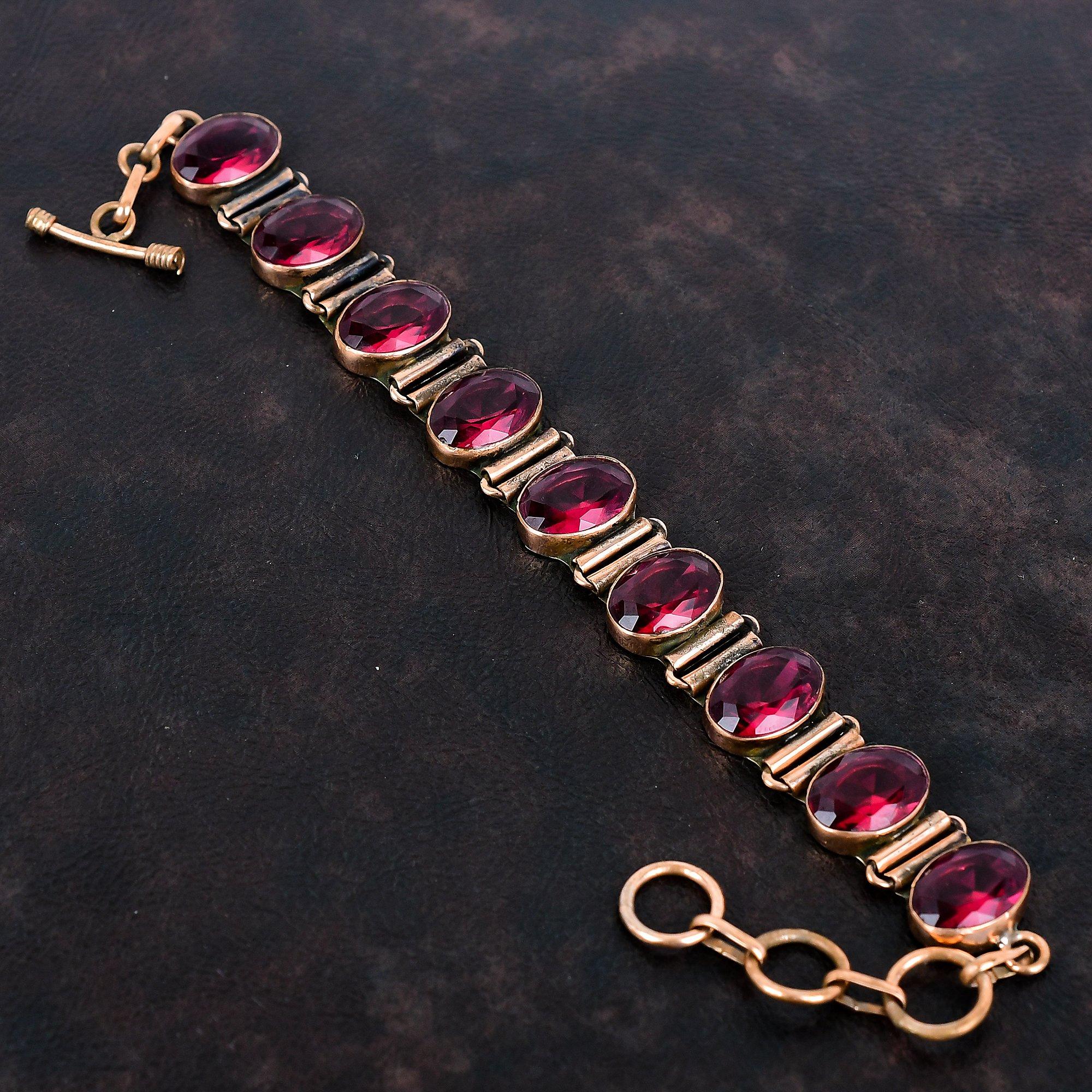 Facettiertes Rubellit-Armband Kupferarmband verstellbares Kettenarmband handgefertigtes Edelsteinarmband Rubellit-Kupferschmuck Jubiläumsgeschenke