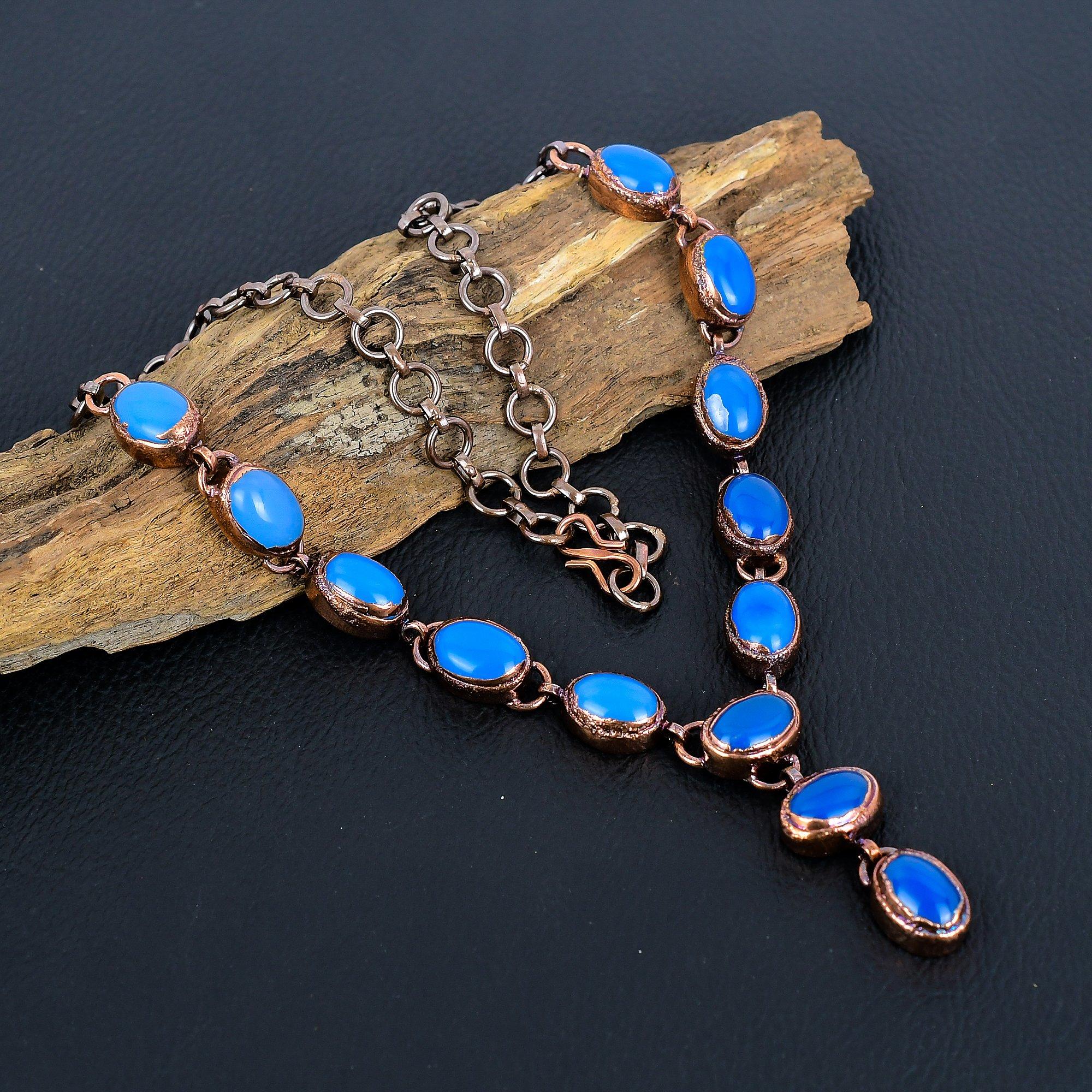 Blue Chalcedony Gemstone Handmade Copper Electroformed Jewelry Amazing Necklace For Women