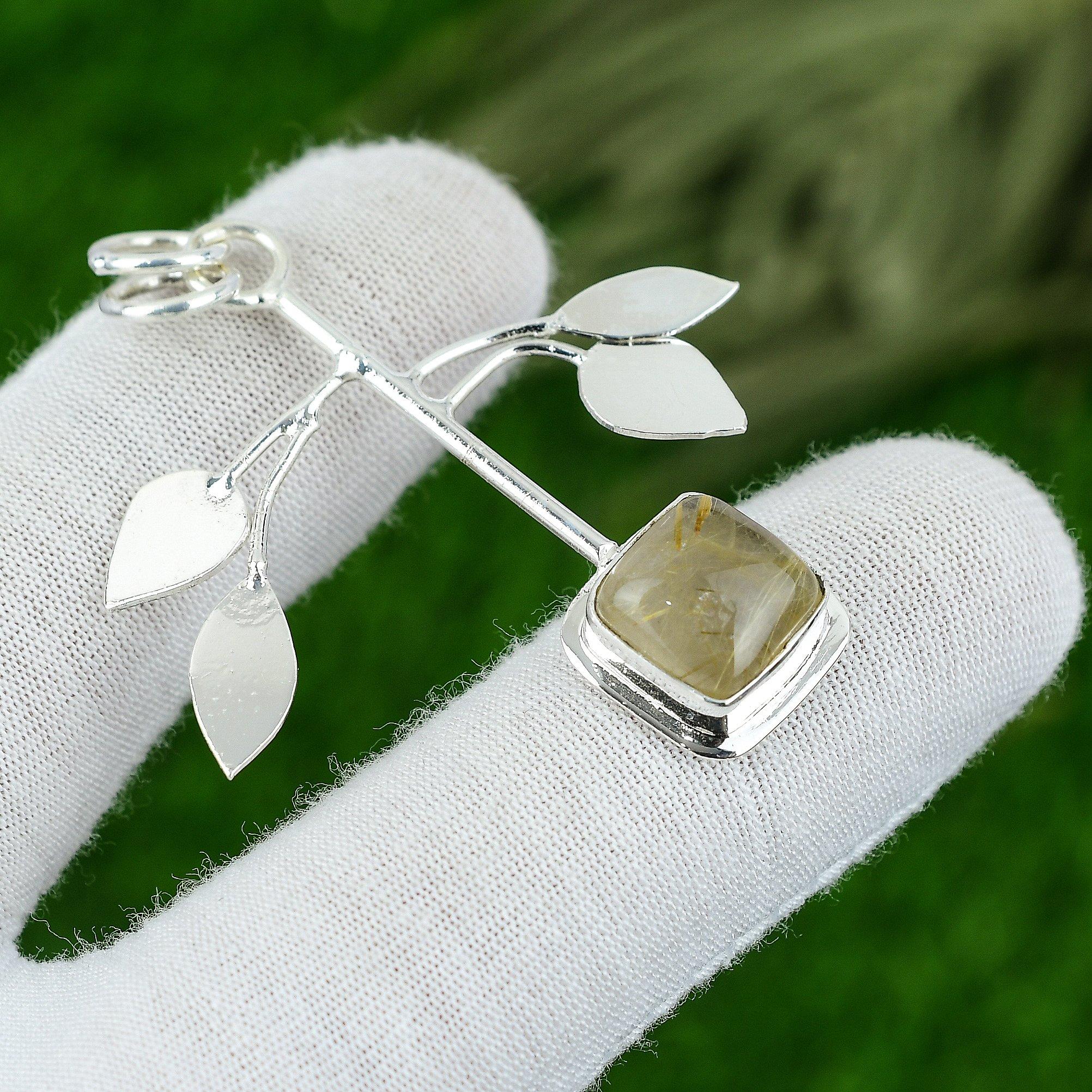 Natural Golden Rutile Gemstone Jewelry 925 Sterling Silver Pendant For Women