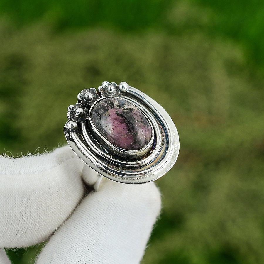Natural Rhodonite Gemstone 925 Silver Multi Stone Adjustable Ring For Women