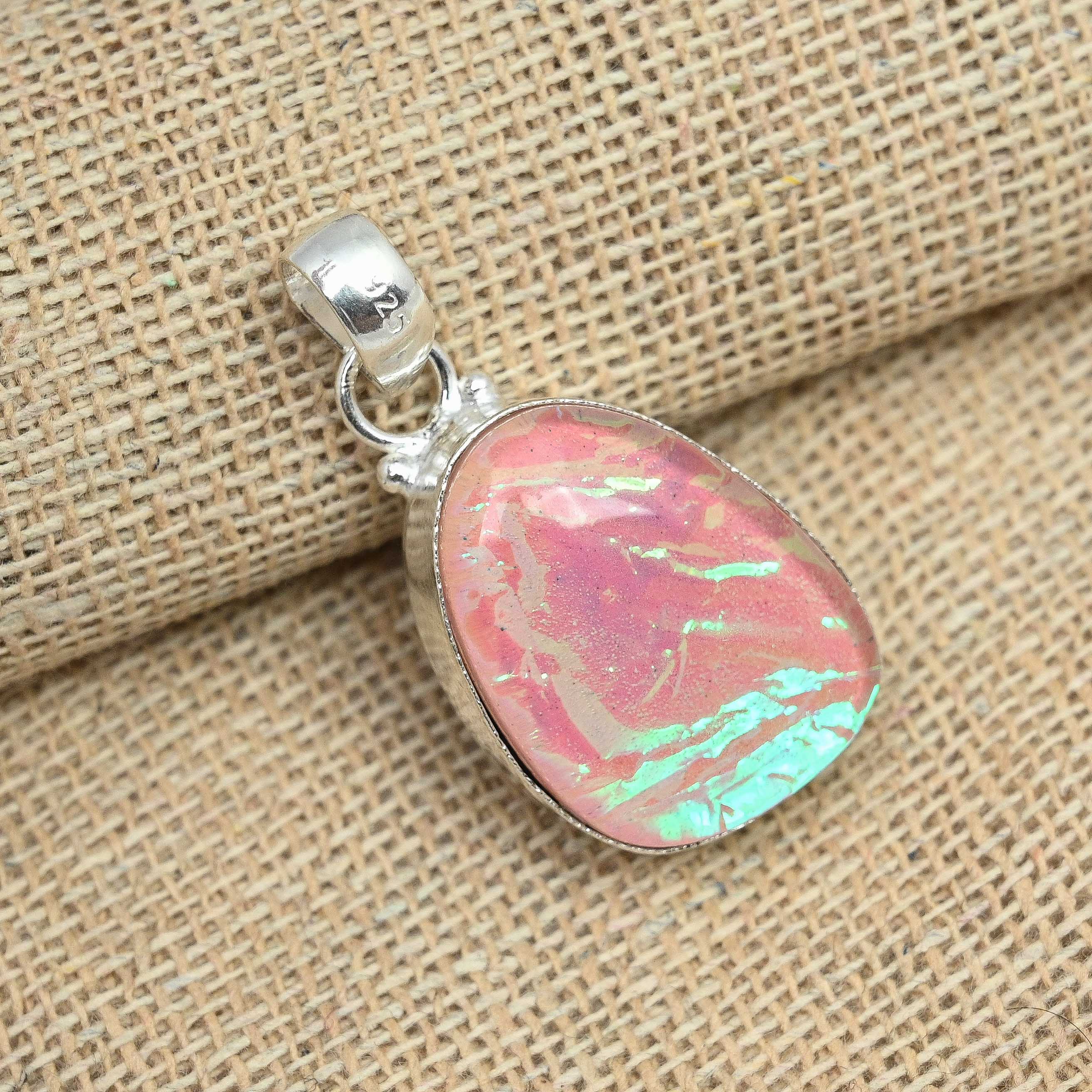 Pink Triplet Opal Gemstone 925 Solid Silver Handmade Jewelry Pendant For Her