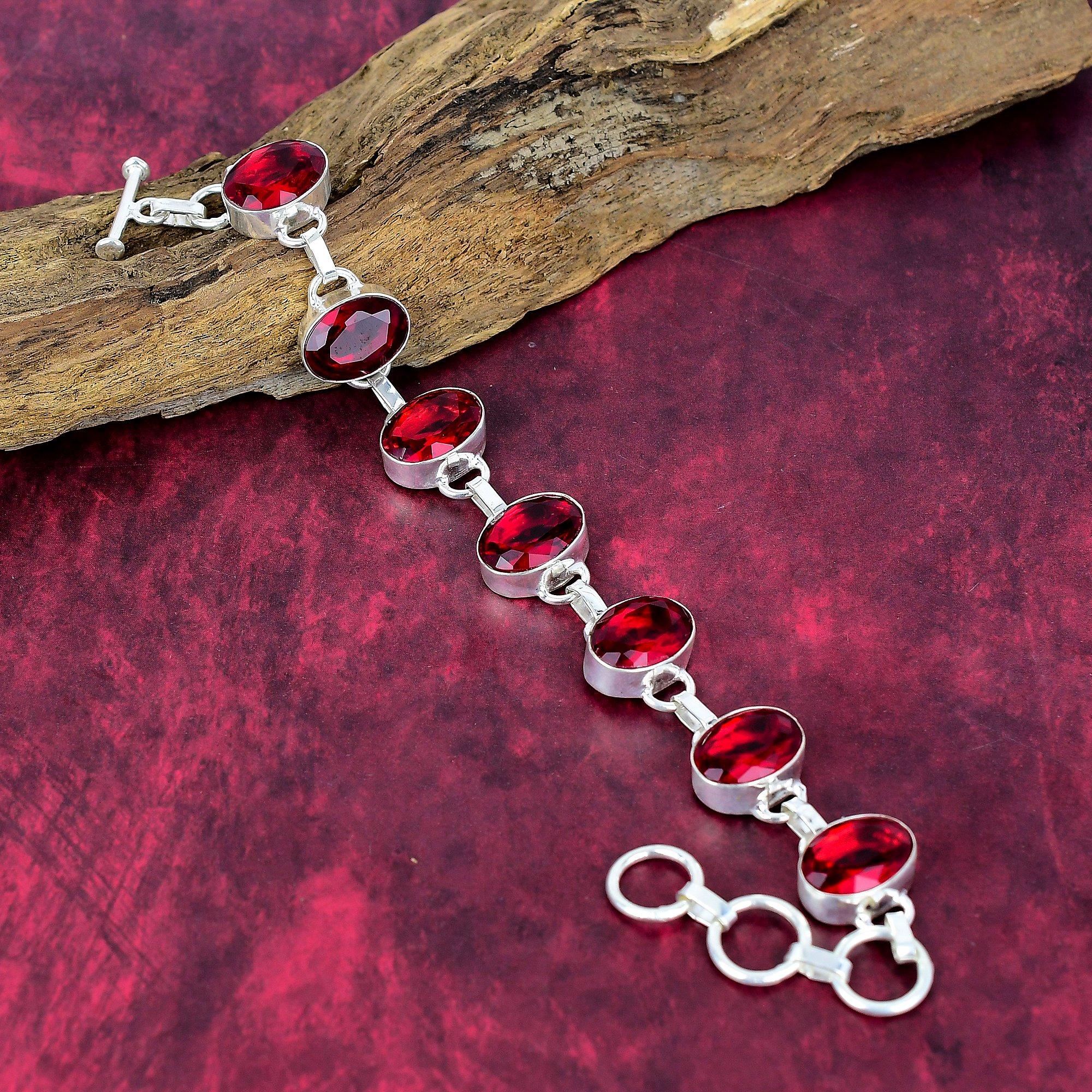 Roter Granat 925 Massives Sterlingsilber Armband, Handgefertigter Edelstein Armschmuck, Geschenke für Ehefrau Brandneues Armband