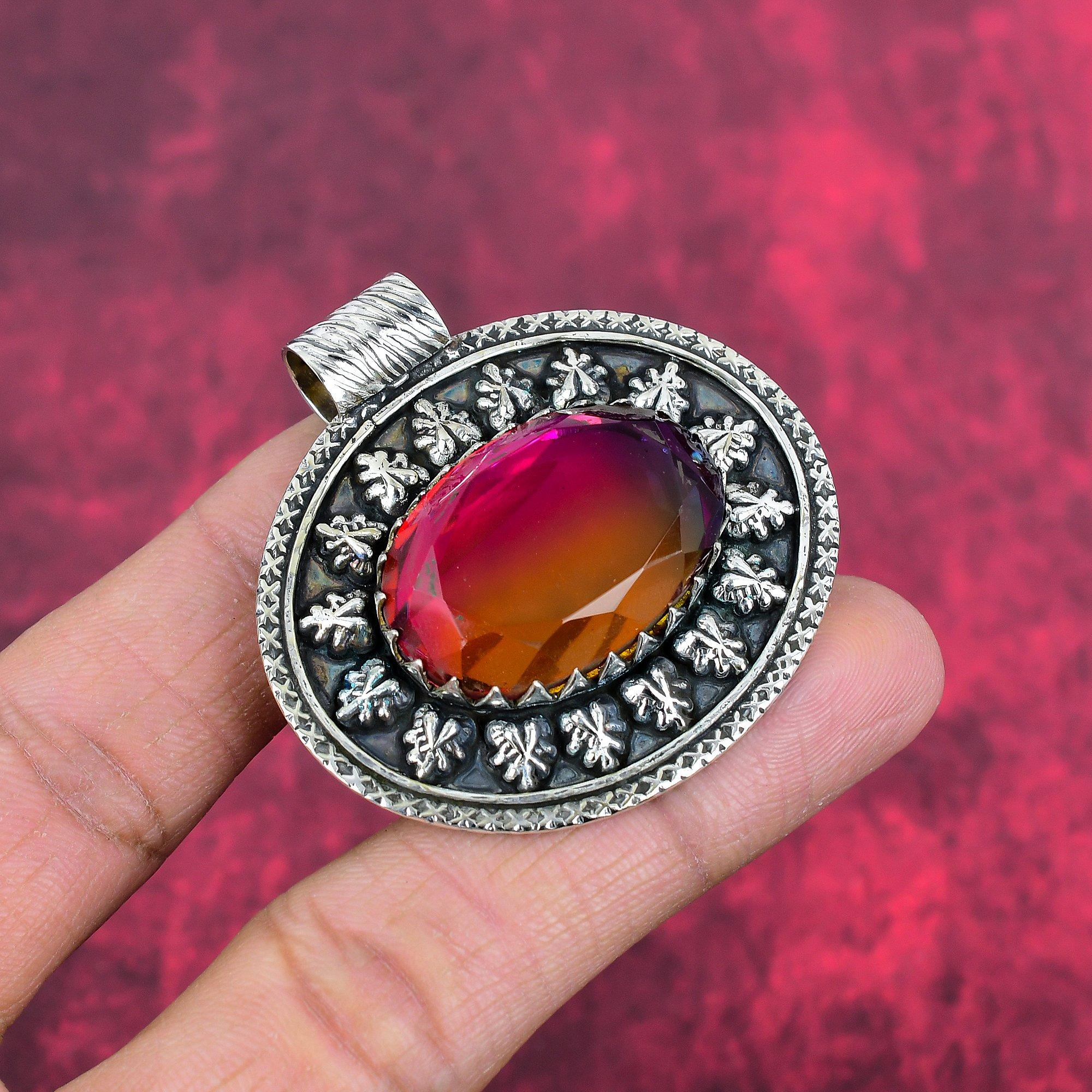 Zweifarbiger Turmalin 925 Massiv Sterlingsilber Anhänger, Handgefertigter Edelsteinanhänger Schmuck, Geschenke für Ehefrau Brandneuer Anhänger