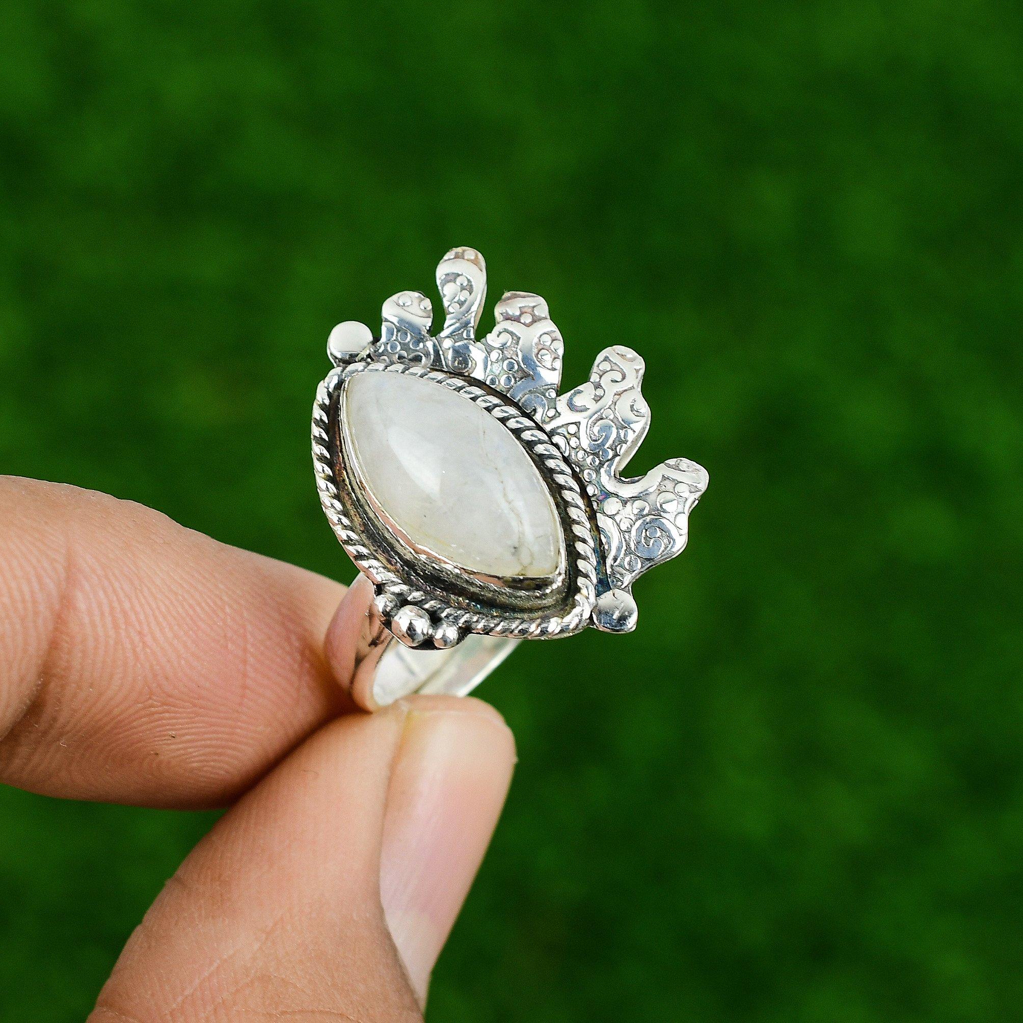 Natural Rainbow Moonstone 925 Silver Multi Stone Adjustable Ring For Women
