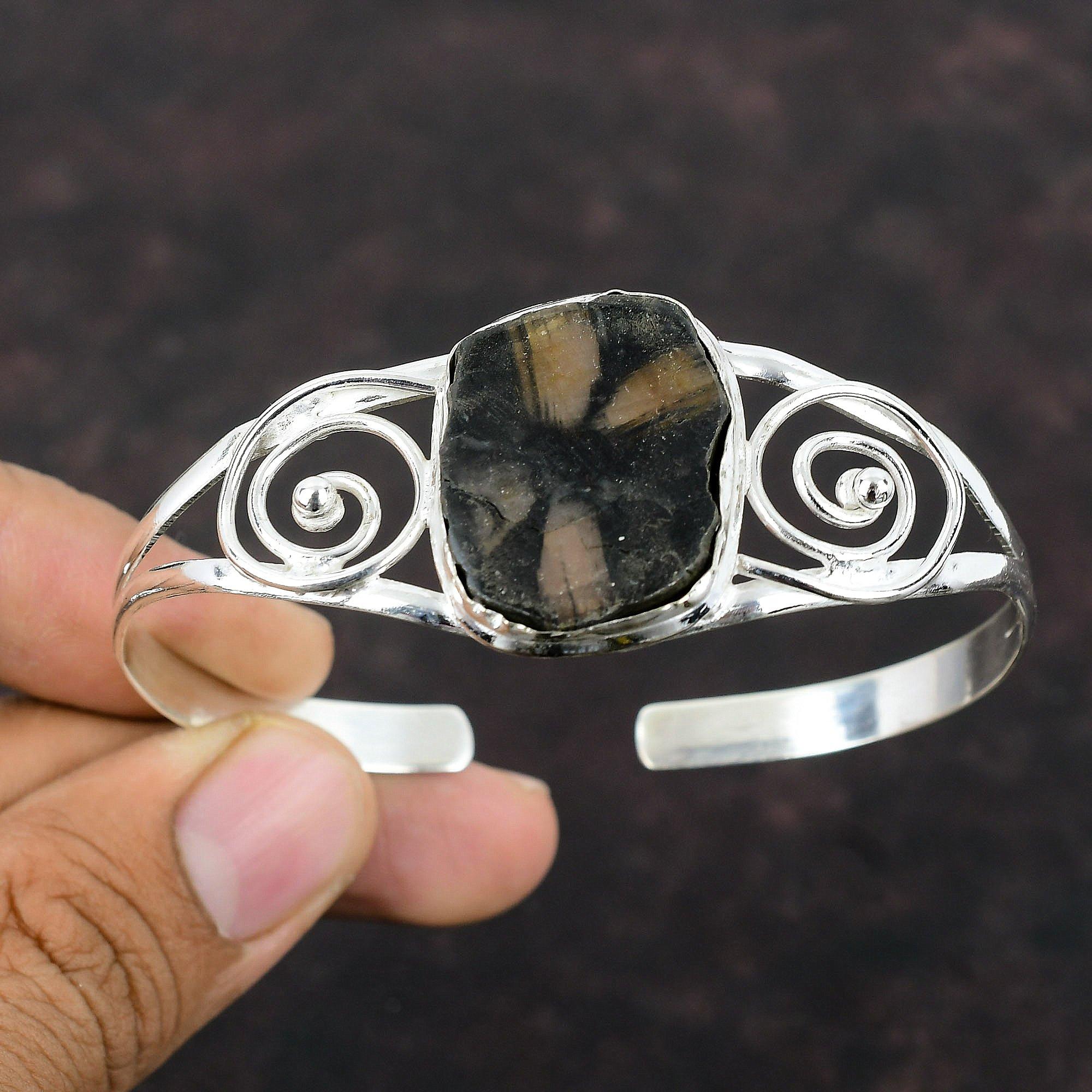 Chiastolite Cuff Bracelet Handmade Jewelry 925 Sterling Silver Bangle Adjustable Cuff Bracelet Real Gemstone Bangle Stylish Jewelry For Gift