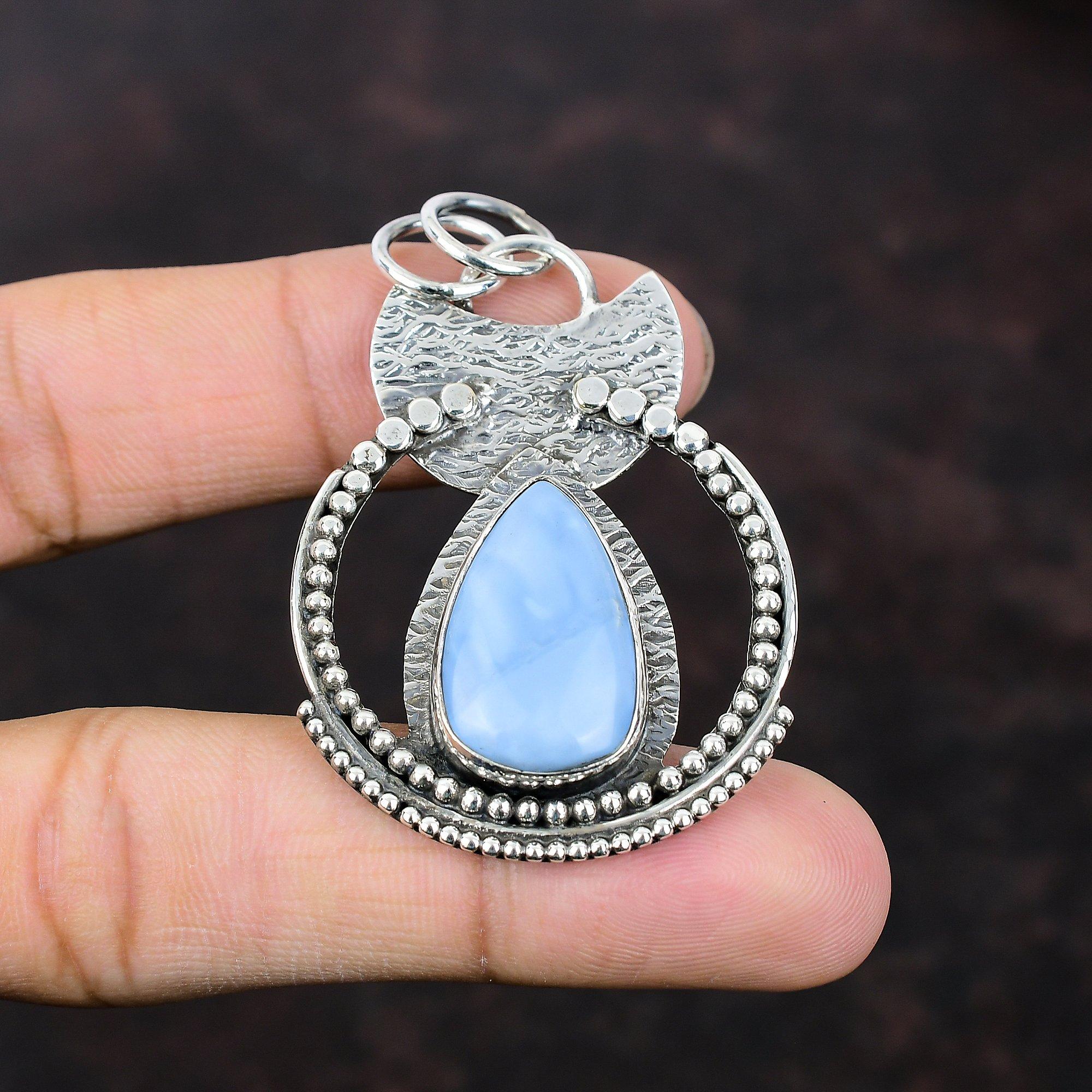 Owyhee Blue Opal Pendant Top Quality Gemstone Jewelry 925 Sterling Silver Pendant Handmade Stylish Jewelry Gift For Mother Brand New Jewelry