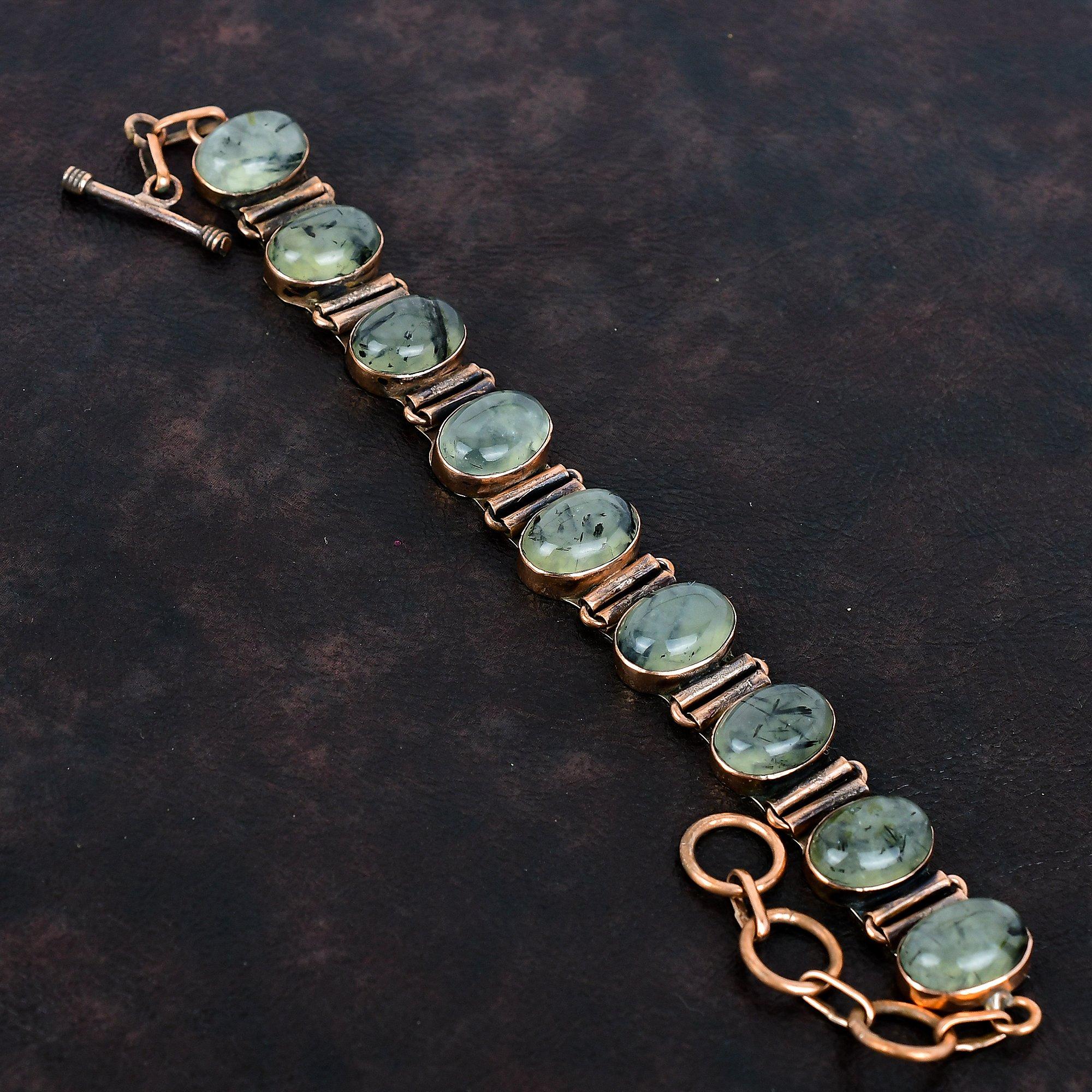 Moss prehnite bracelet copper bracelet adjustable chain bracelet handmade jewelry natural gemstone bracelet copper jewelry engagement gifts