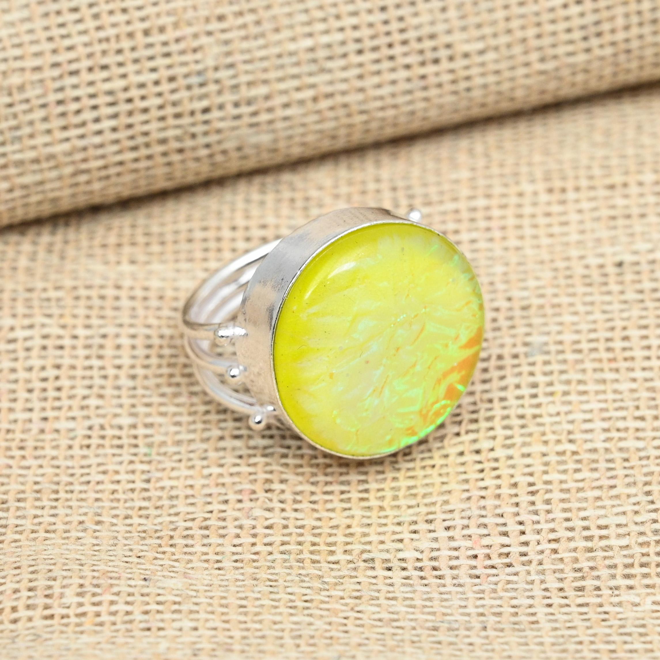 Yellow Triplet Opal Gemstone 925 Sterling Silver Handmade Beautiful Ring Jewelry