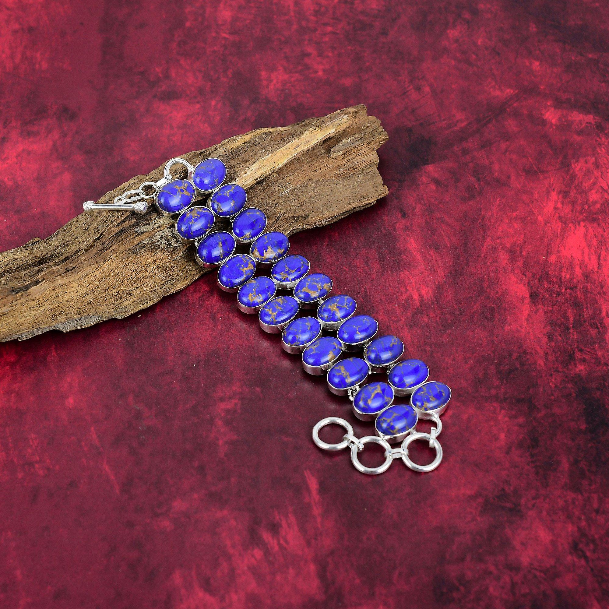 Blue Copper Turquoise Handmade Gemstone Bracelet, 925 Solid Sterling Silver Bracelet Antique Jewelry, For Engagement Gift