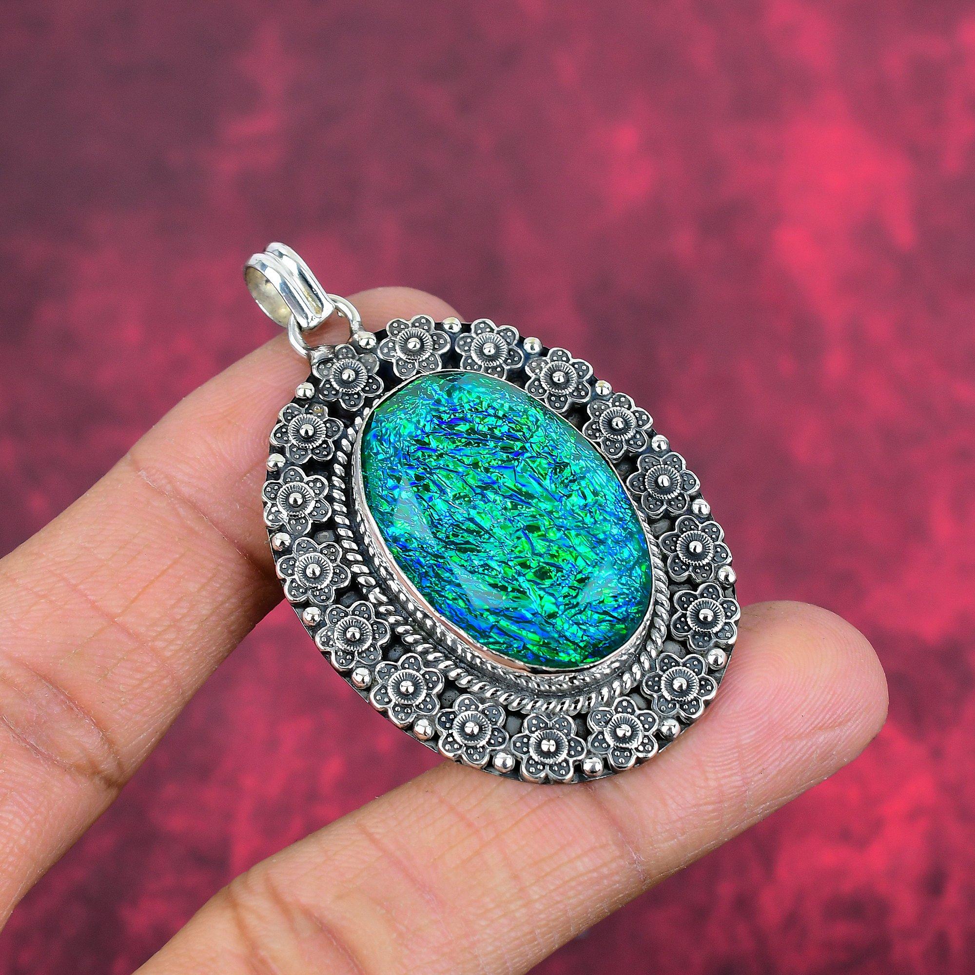 Green Triplet Opal Jewelry, 925 Solid Sterling Silver Pendant, Lovely Jewelry Wedding Gift ,Handmade Gemstone Jewelry Gift For Love