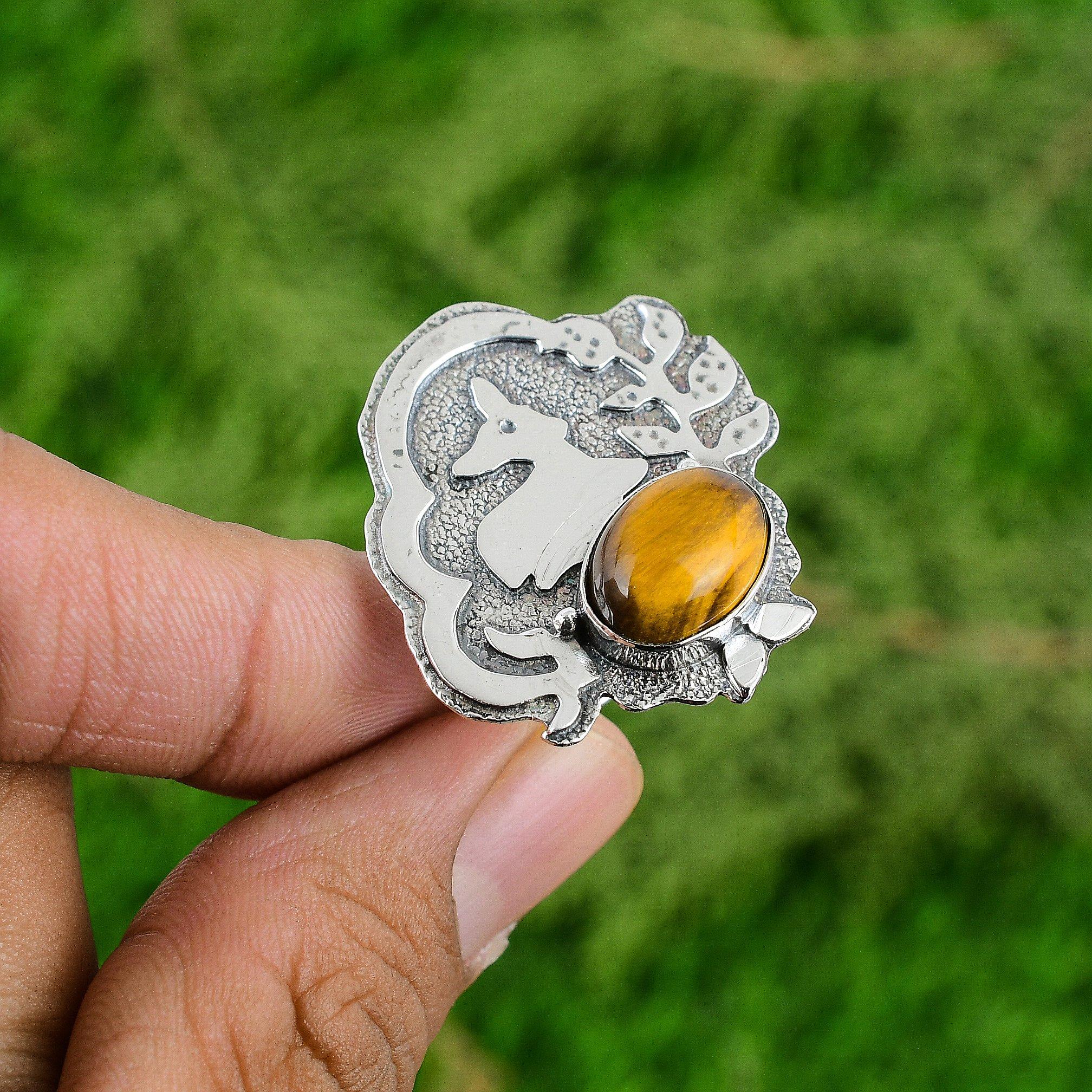 Mothers day Deal Sterling Silver Natural Tigers Eye Statement Boho Ring Jewelry