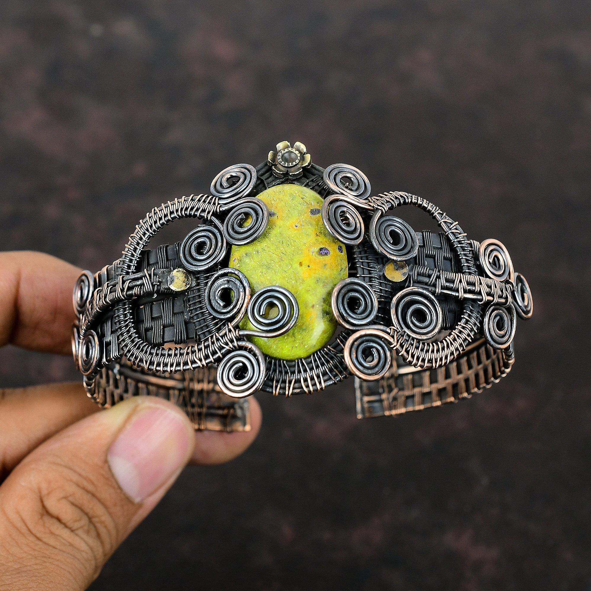 Stichtite Cuff Bracelet Copper Wire Wrapped Bangle Adjustable Cuff Bracelet Gemstone Bangle Copper Wire Jewelry Handmade Bangle Gift For Her