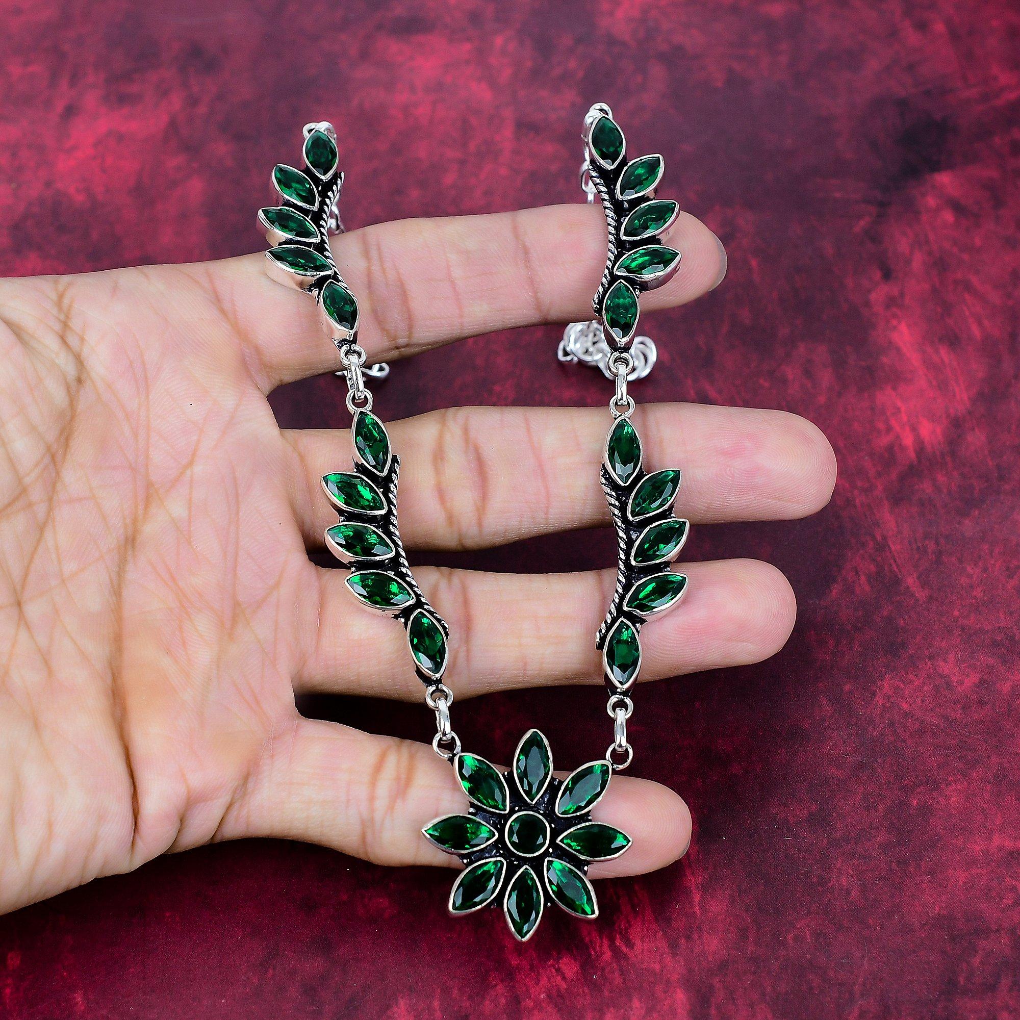 Chrome Diopside 925 Solid Sterling Silver Necklace, Handmade Gemstone Jewelry Necklace, For Memorial Day
