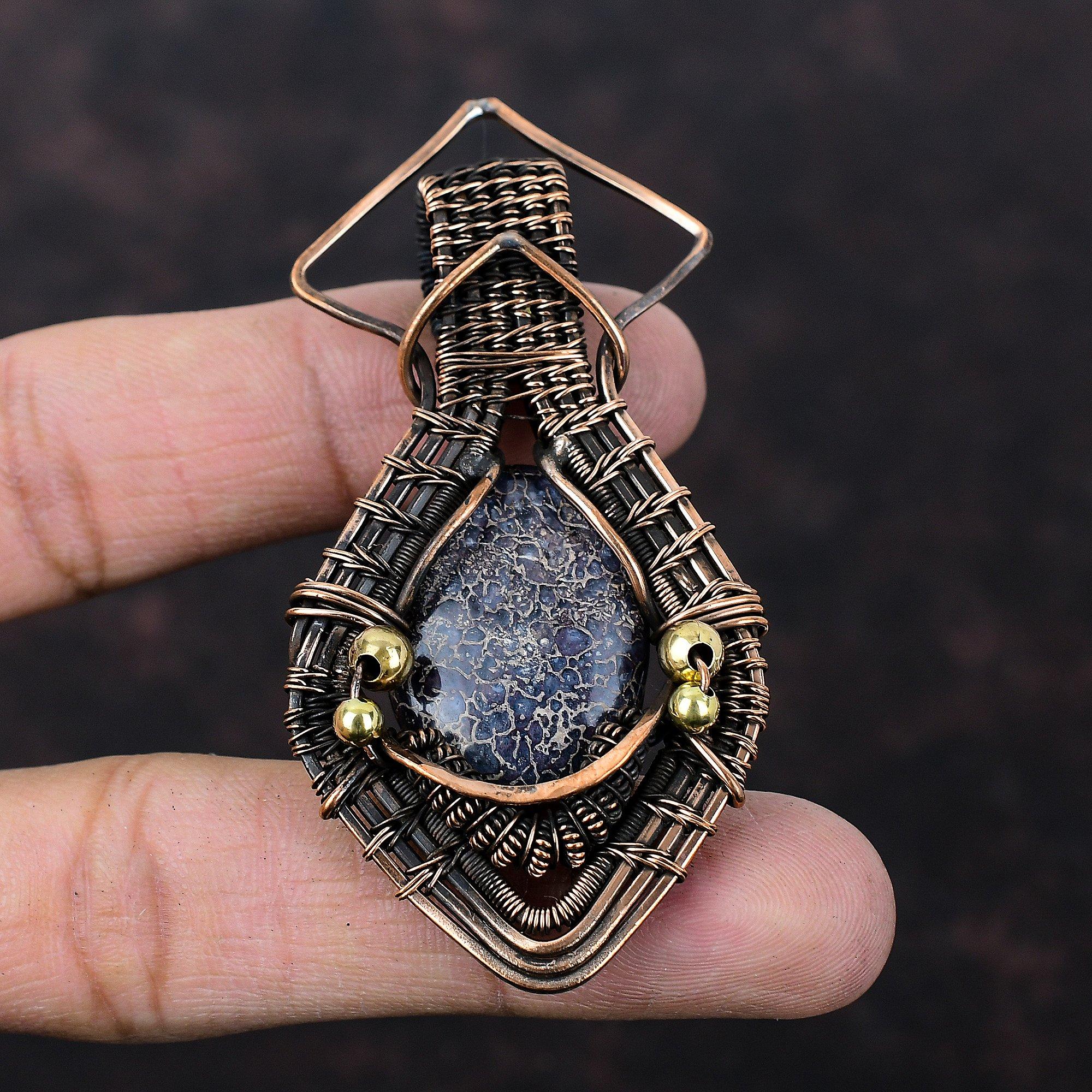 Dinosaur Bone Gemstone Pendant Copper Wire Wrapped Pendant Dainty Copper Jewelry Handmade Pendant Natural Dinosaur Bone Jewelry Gift For Her