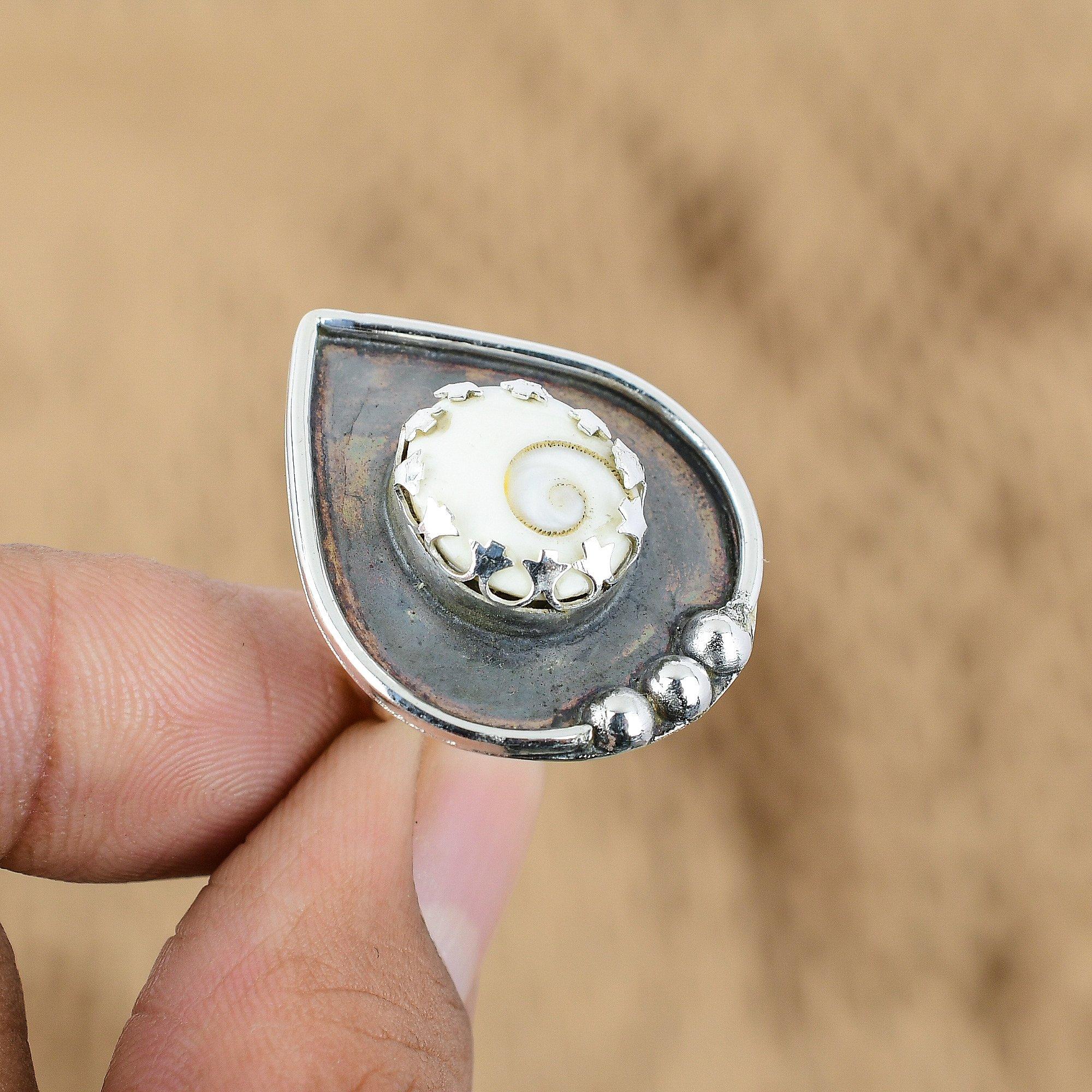 Natural Shiva Eye Shell Gemstone 925 Silver Promise Adjustable Ring For Girls