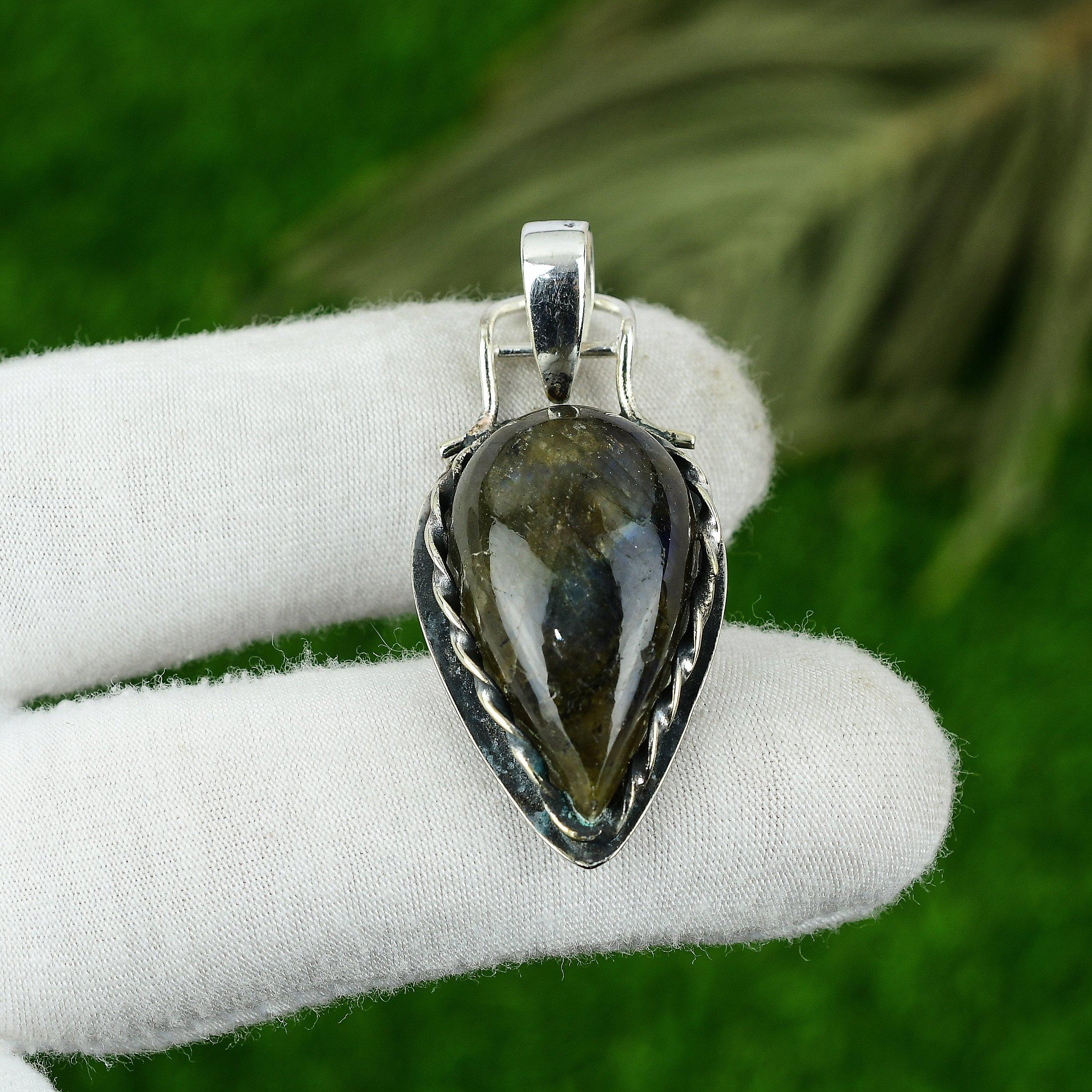 Mothers Day Deal 925 Silver Third Eye Chakra Natural Labradorite Bezel Pendant