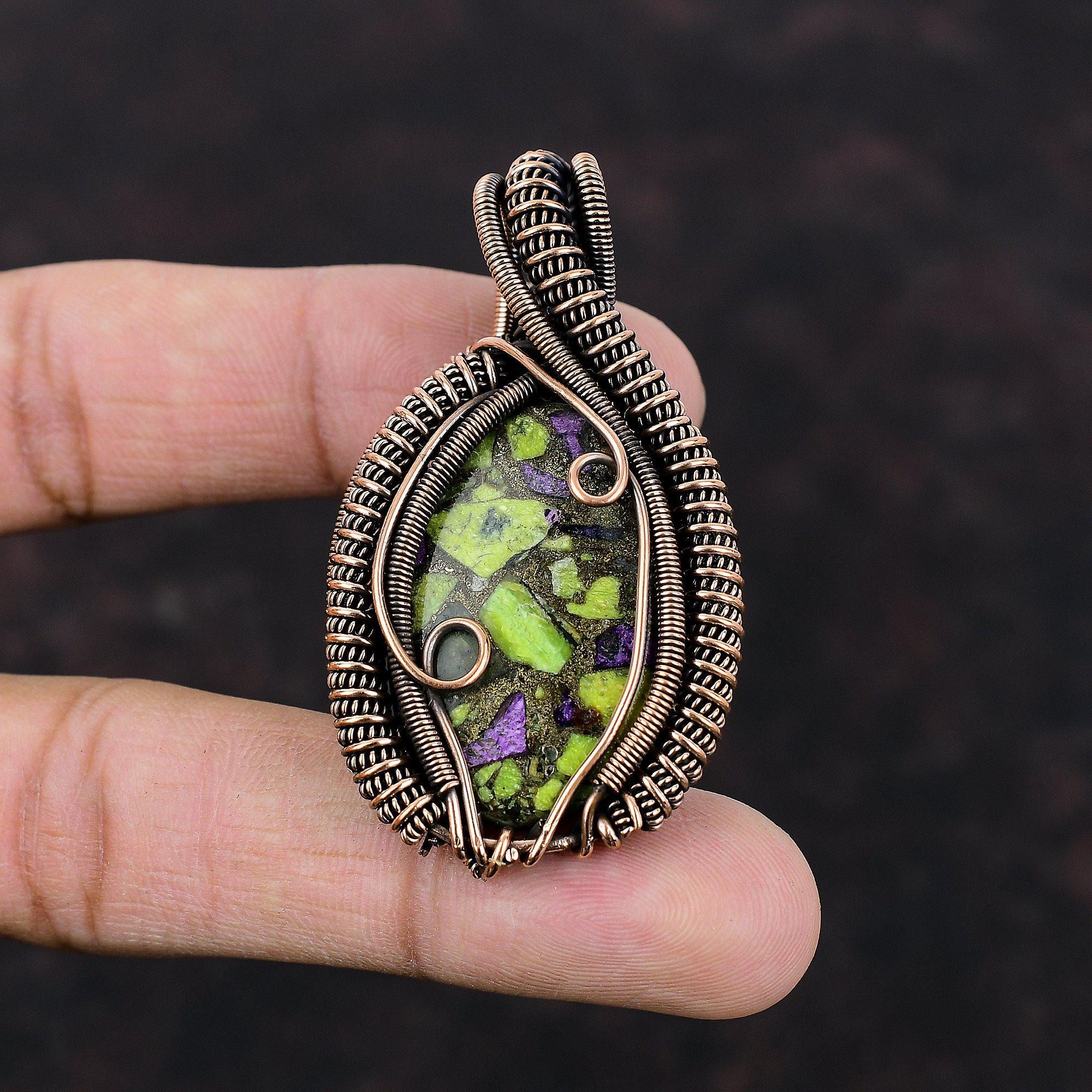 Copper Stichtite Pendant Copper Wire Wrapped Jewelry Gemstone Handmade Pendant Ethnic Style Jewelry Copper Wire Wrap Pendant Gift For Women