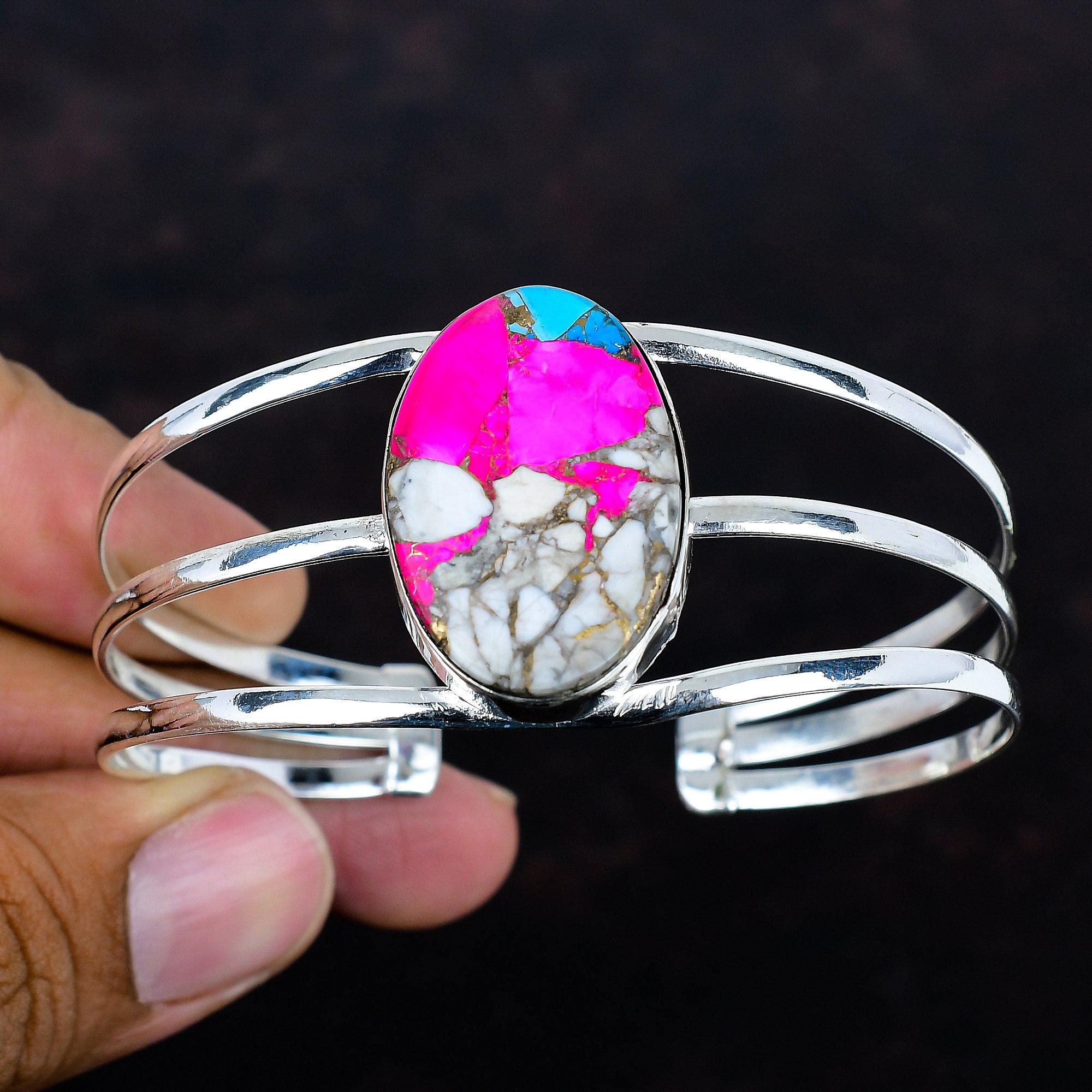 Cotton candy turquoise cuff bracelet handmade bangle gemstone jewelry 925 sterling silver cuff bracelet adjustable bangle anniversary gifts