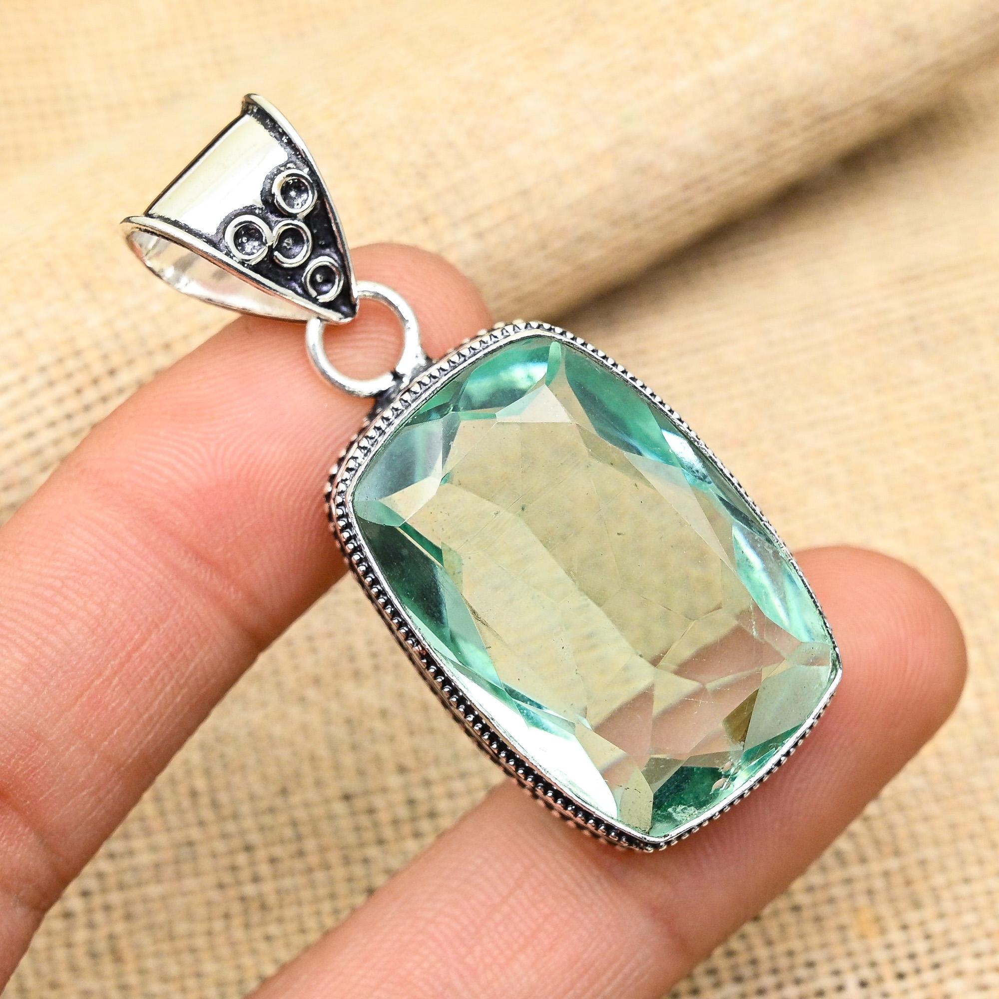 Aqua Apatite Gemstone Handmade 925 Sterling Silver Jewelry Pendant For Memorial Day