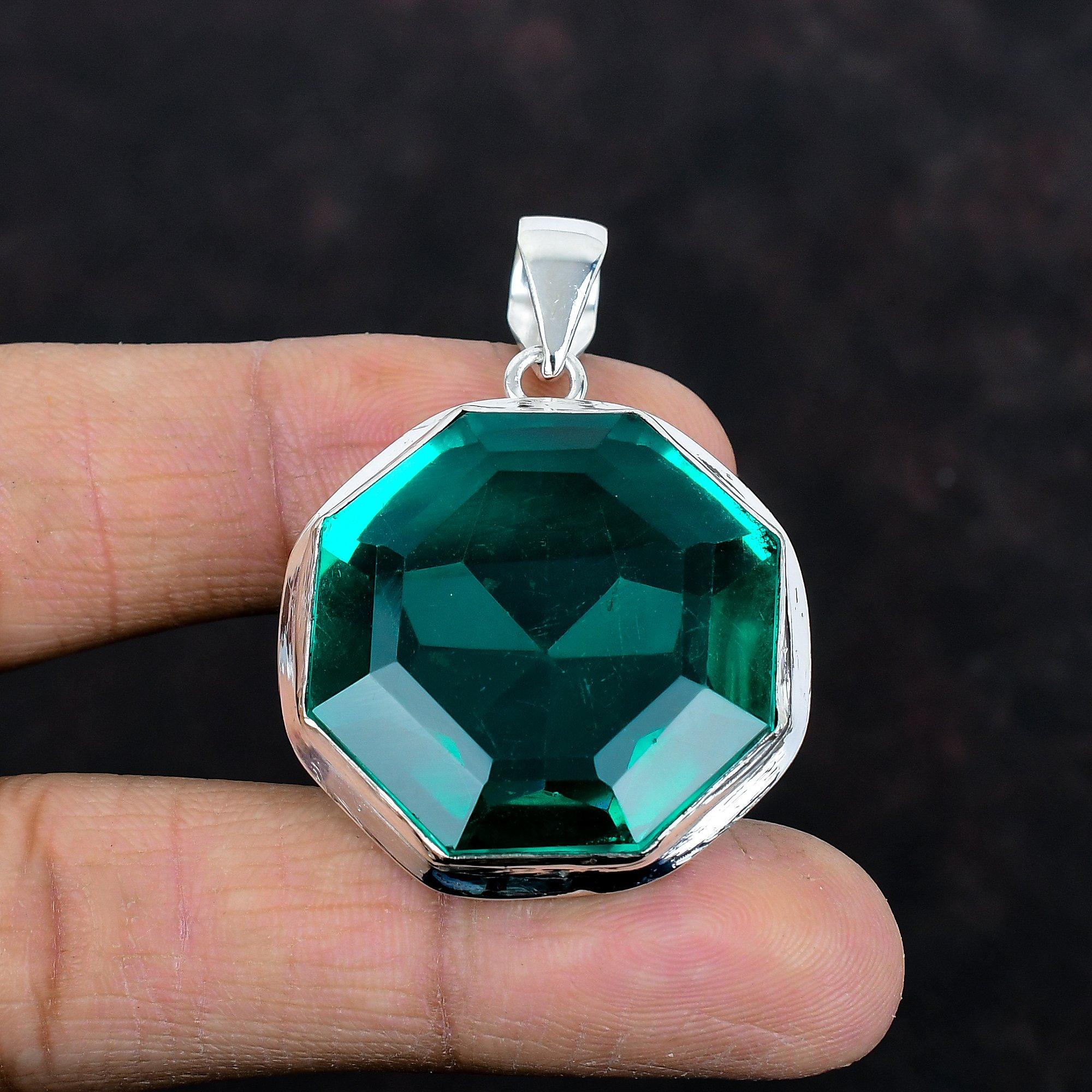 Faceted Chrome Diopside Pendant Real Gemstone Pendant 925 Sterling Silver Pendant Chrome Diopside Jewelry Handmade Pendant Engagement Gifts