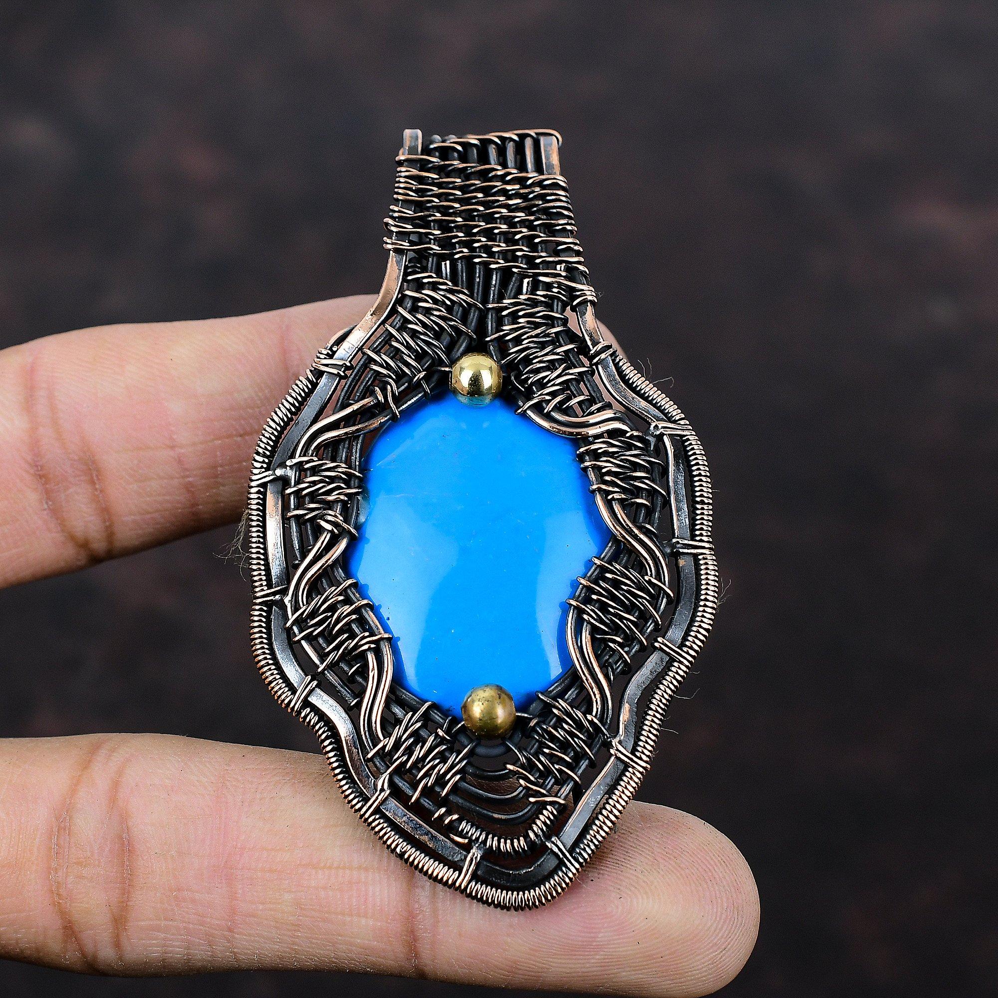 Sleeping Beauty Turquoise Pendant Copper Wire Wrapped Pendant Handmade Pendant Copper Wire Wrap Jewelry Dainty Gemstone Pendant Gift For Mom
