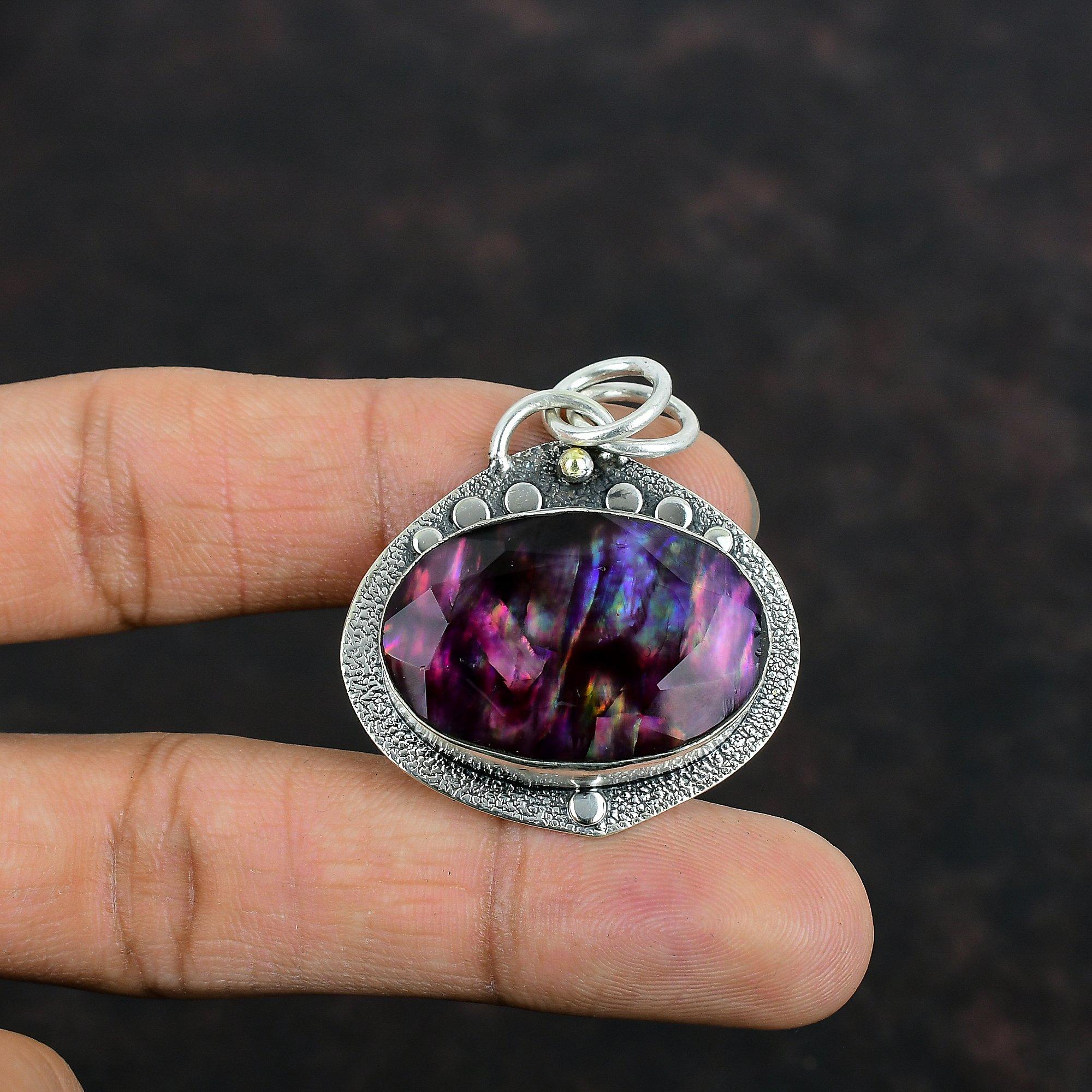 Facettierter Ammolit Anhänger Original Edelstein Anhänger Antik Schmuck 925 Sterling Silber Anhänger Handgefertigter Anhänger Stilvoller Anhänger Hochzeitsgeschenk