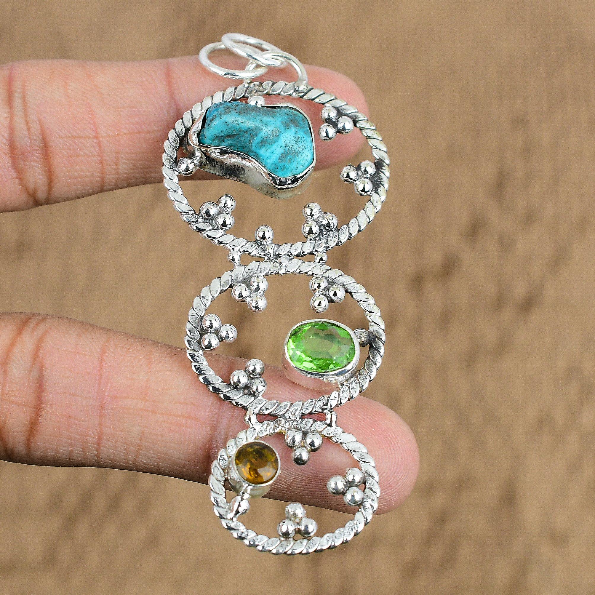 Gift For Her 925 Sterling Silver Natural Tibetan Turquoise Gemstone Pendant