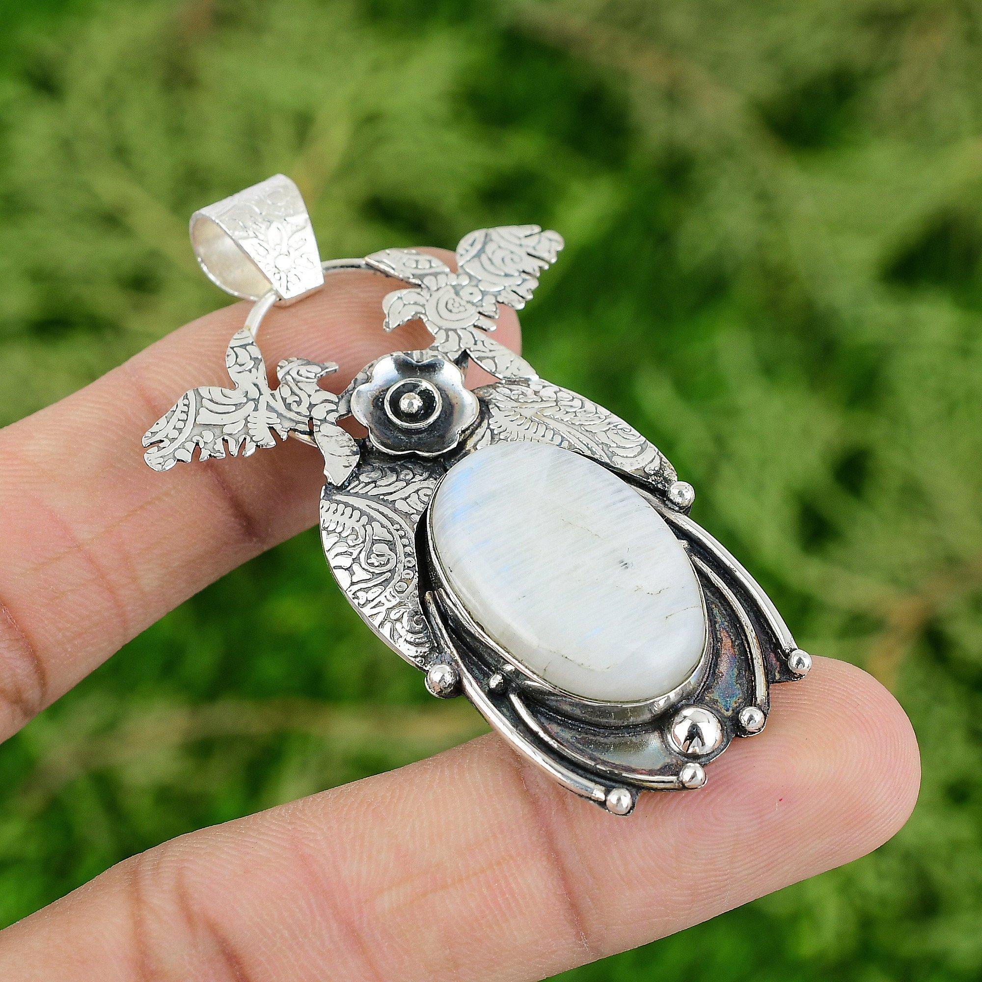 Thanks Giving Day Deal Rainbow Moonstone Stone 925 Silver Bezel Wife New Pendant