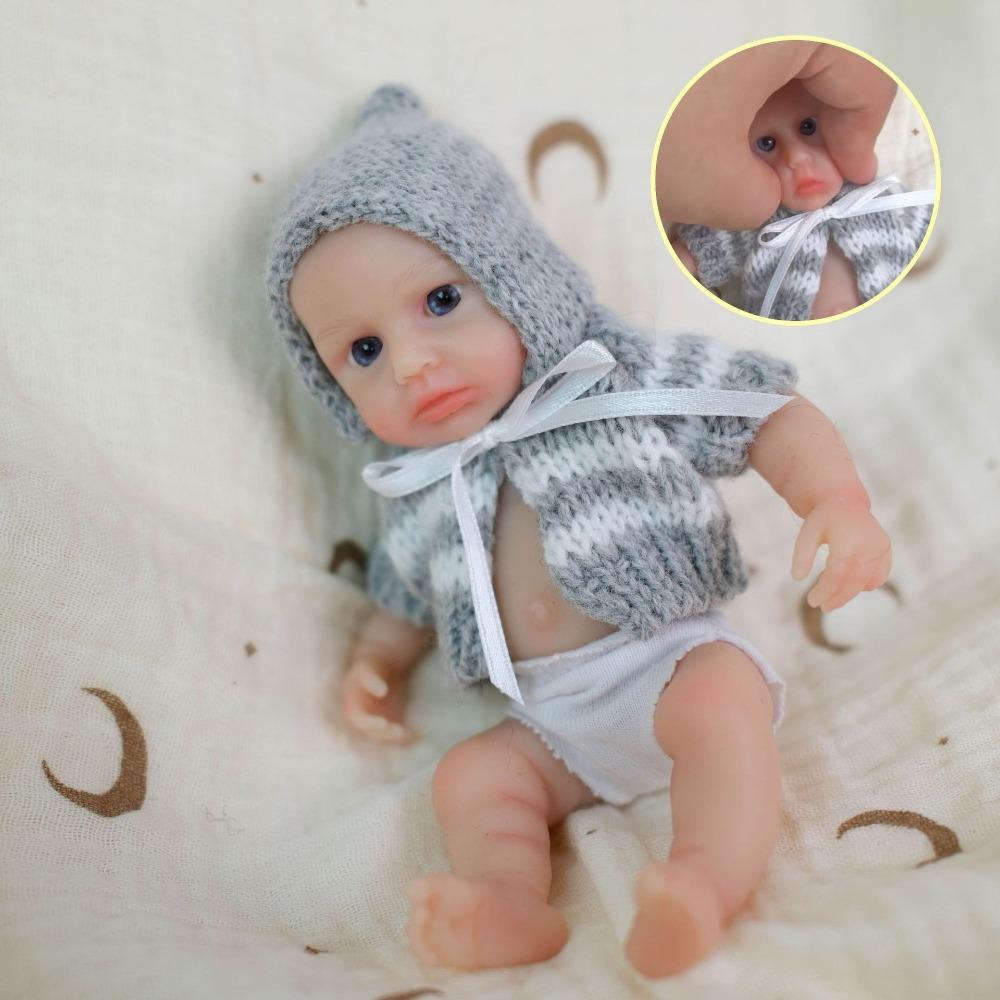 6 Inch Pure Solid Silicone Mini Reborn Dolls LouLou Soft Touch Elastic Stretchable Simulation Girl Doll Real Life Awake Palm Newborn Dolls for Kids 3+